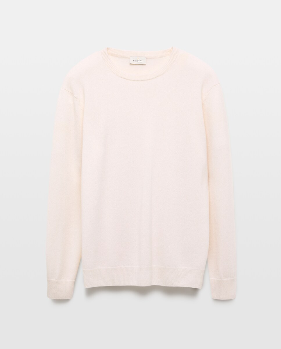 Camisola de Malha com Decote Redondo Lisa Caxemira Cru-4