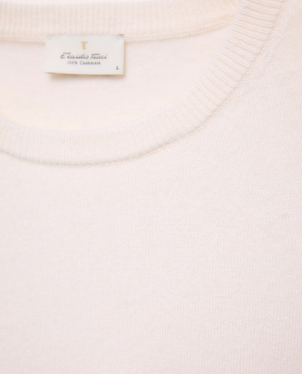 Camisola de Malha com Decote Redondo Lisa Caxemira Cru-5