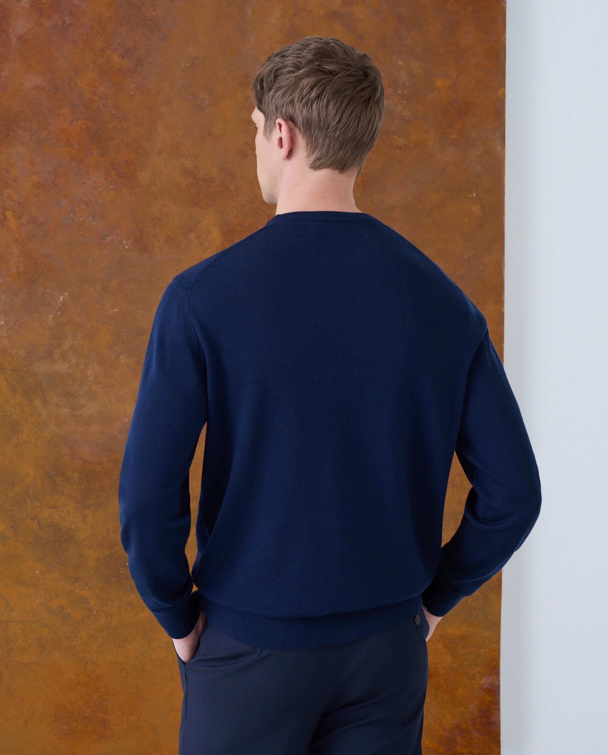 Jersey de hombre cuello redondo liso 100% lana merino - Emidio Tucci - Azul marino Azul marino-3