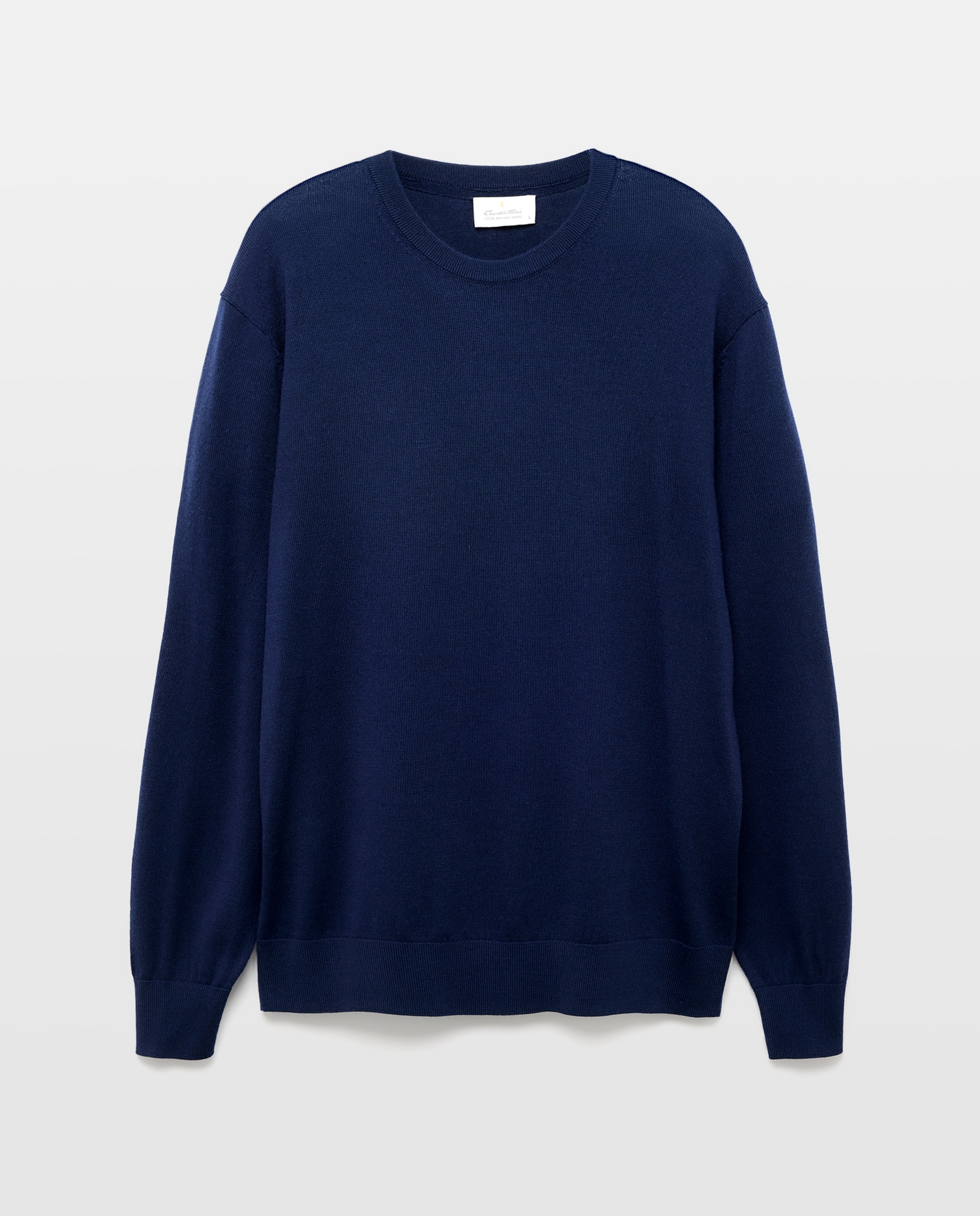 Jersey de hombre cuello redondo liso 100% lana merino - Emidio Tucci - Azul marino Azul marino-4