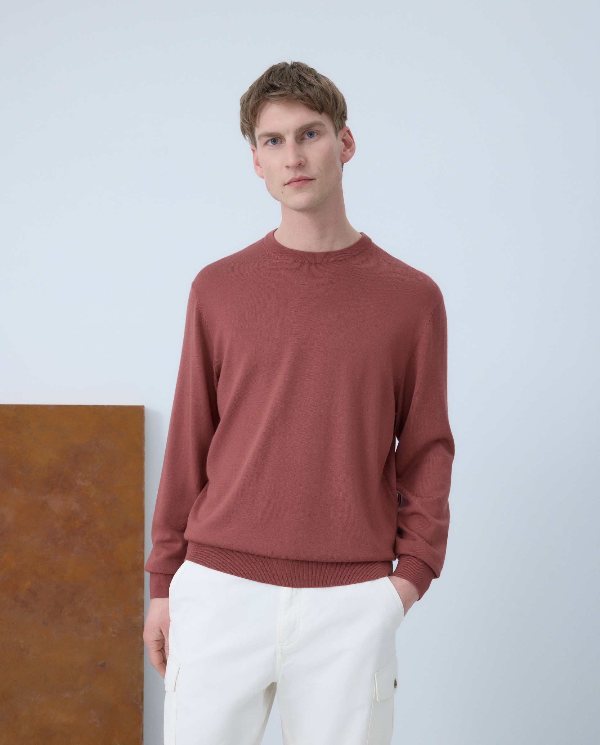 Jersey de hombre cuello redondo liso 100% lana merino - Emidio Tucci - Rosa Rosa-2