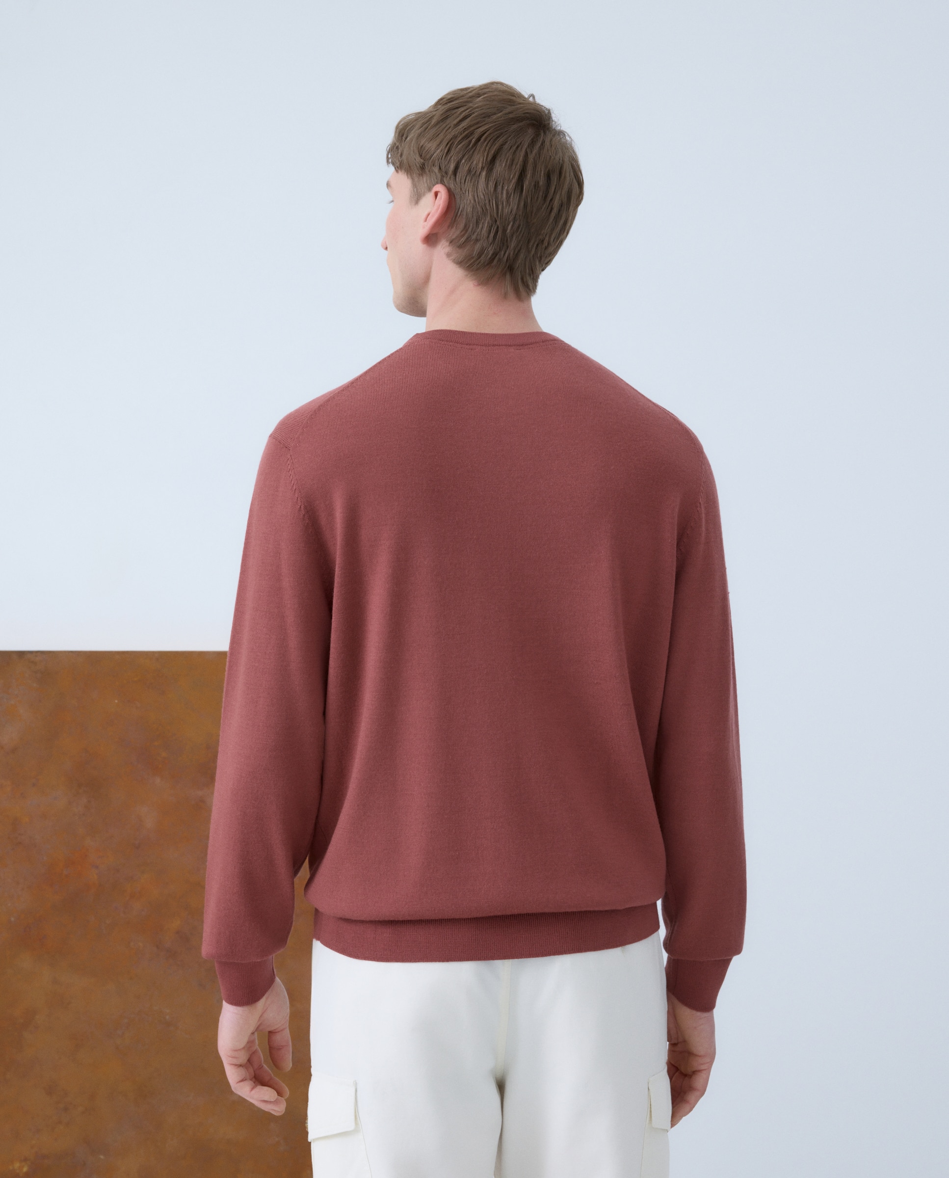 Jersey de hombre cuello redondo liso 100% lana merino - Emidio Tucci - Rosa Rosa-3