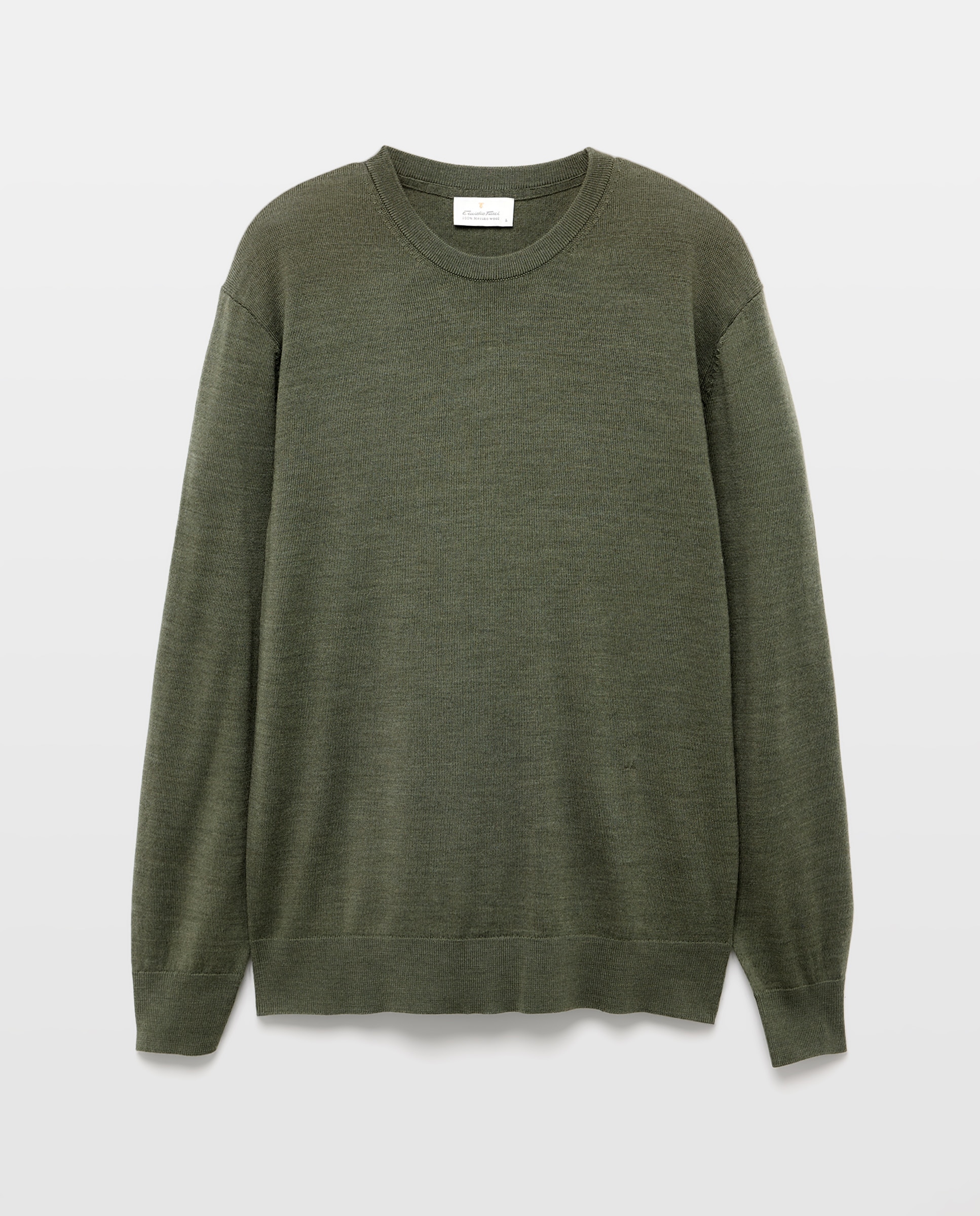 Jersey de hombre cuello redondo liso 100% lana merino - Emidio Tucci - Kaki Kaki-4