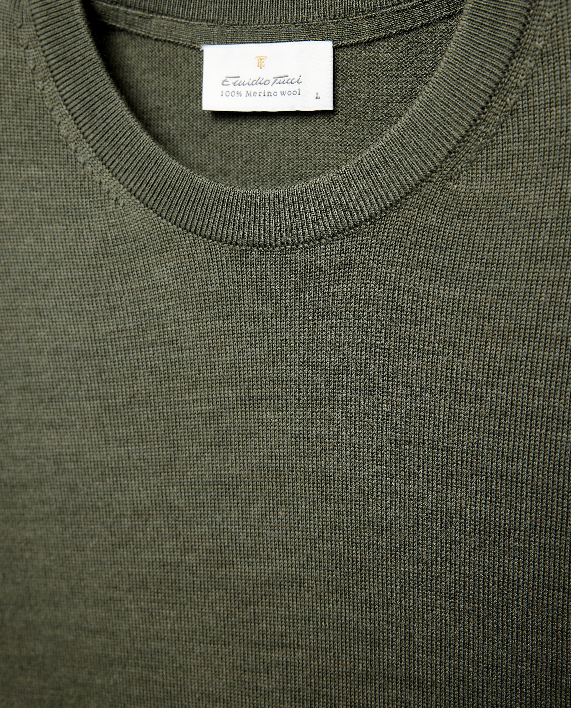 Jersey de hombre cuello redondo liso 100% lana merino - Emidio Tucci - Kaki Kaki-5
