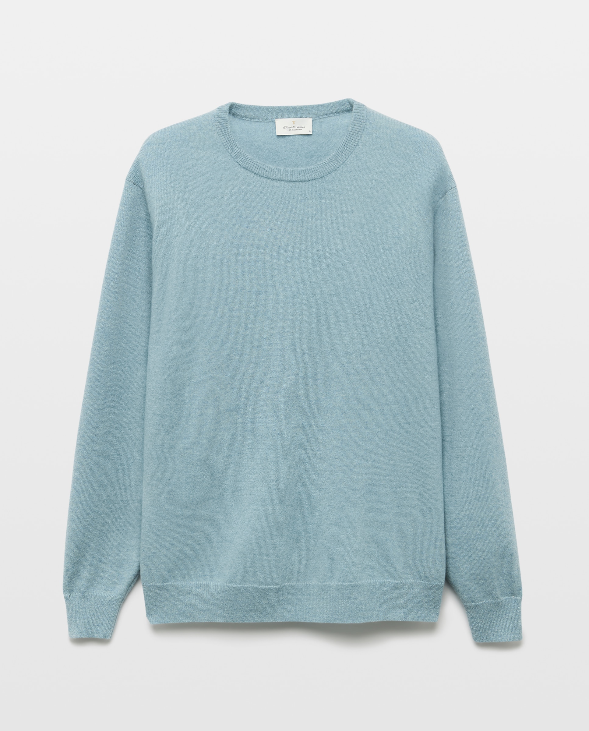 Camisola de Malha com Decote Redondo Lisa Caxemira Azul-claro-5