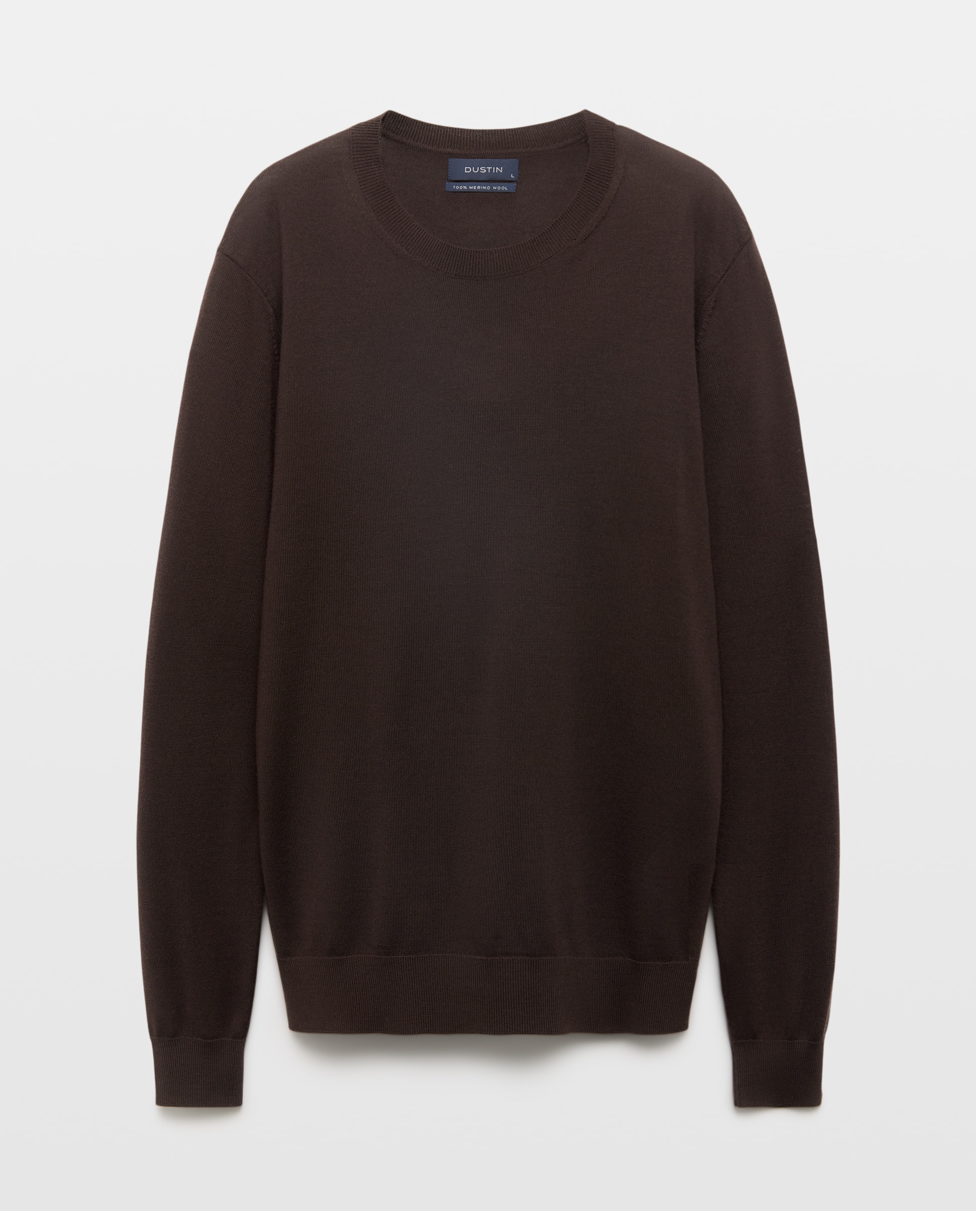 Jersey cuello redondo liso 100% merino extrafine de hombre - Dustin - Marrón oscuro Marrón oscuro-4