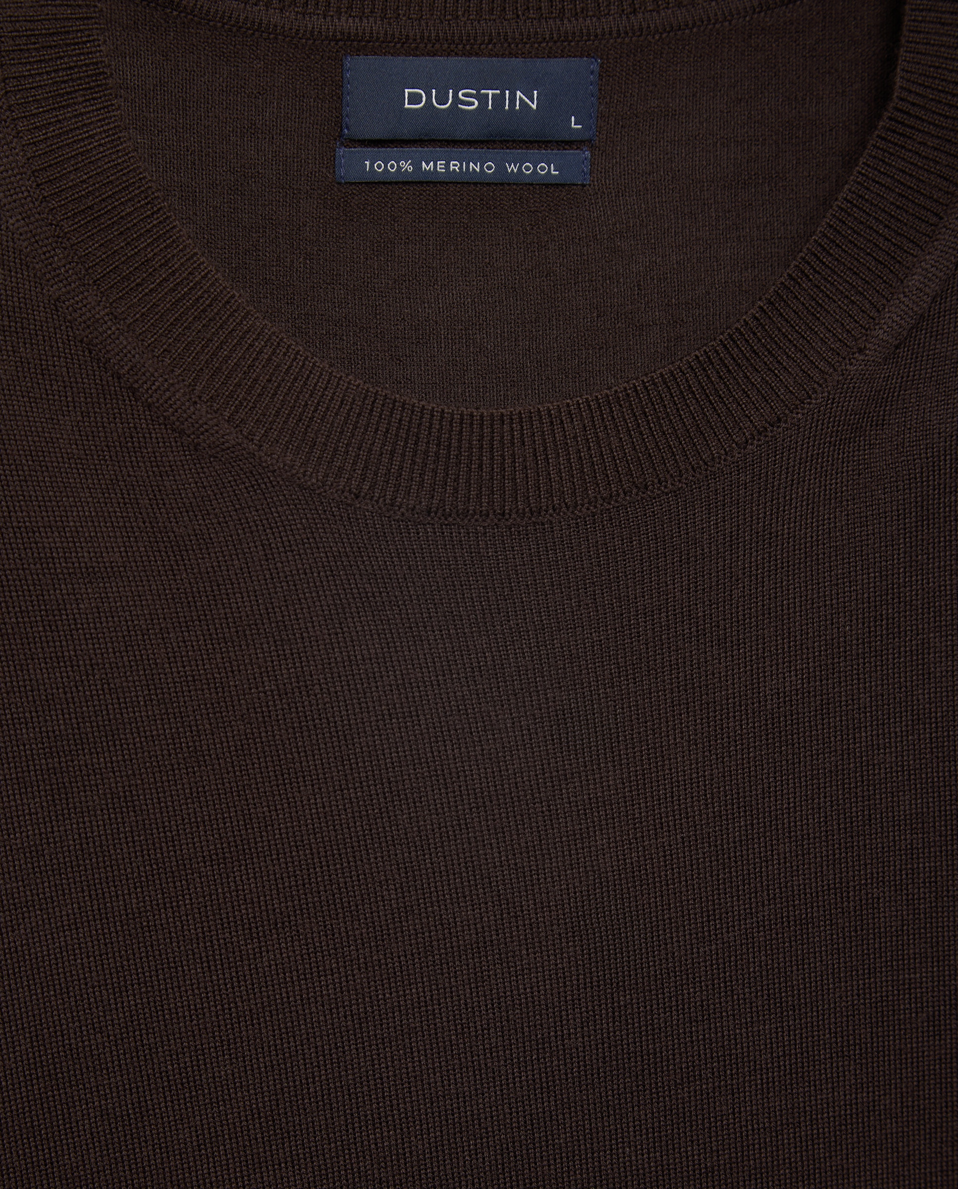 Jersey cuello redondo liso 100% merino extrafine de hombre - Dustin - Marrón oscuro Marrón oscuro-5