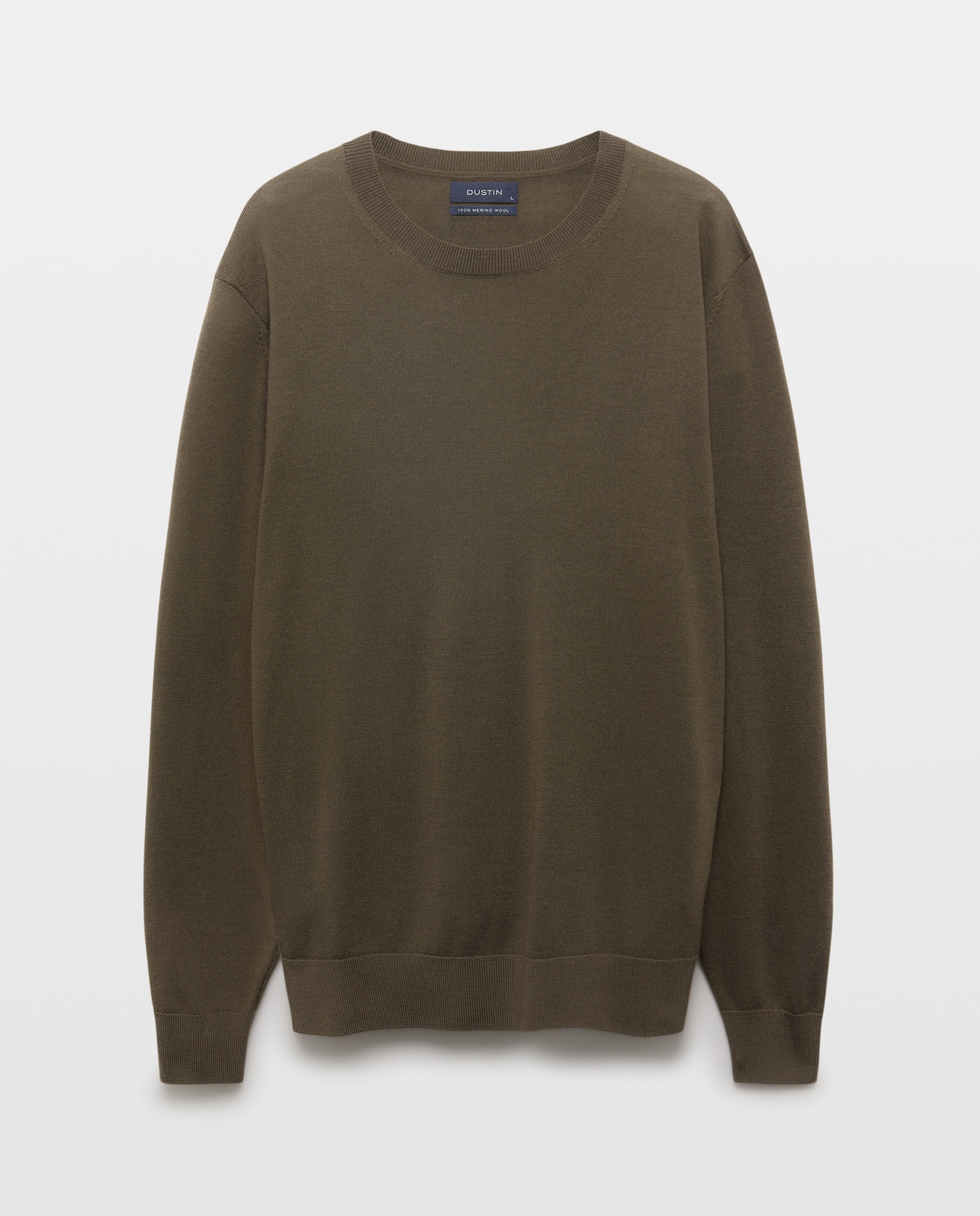 Jersey cuello redondo liso 100% merino extrafine de hombre - Dustin - Kaki Kaki-4