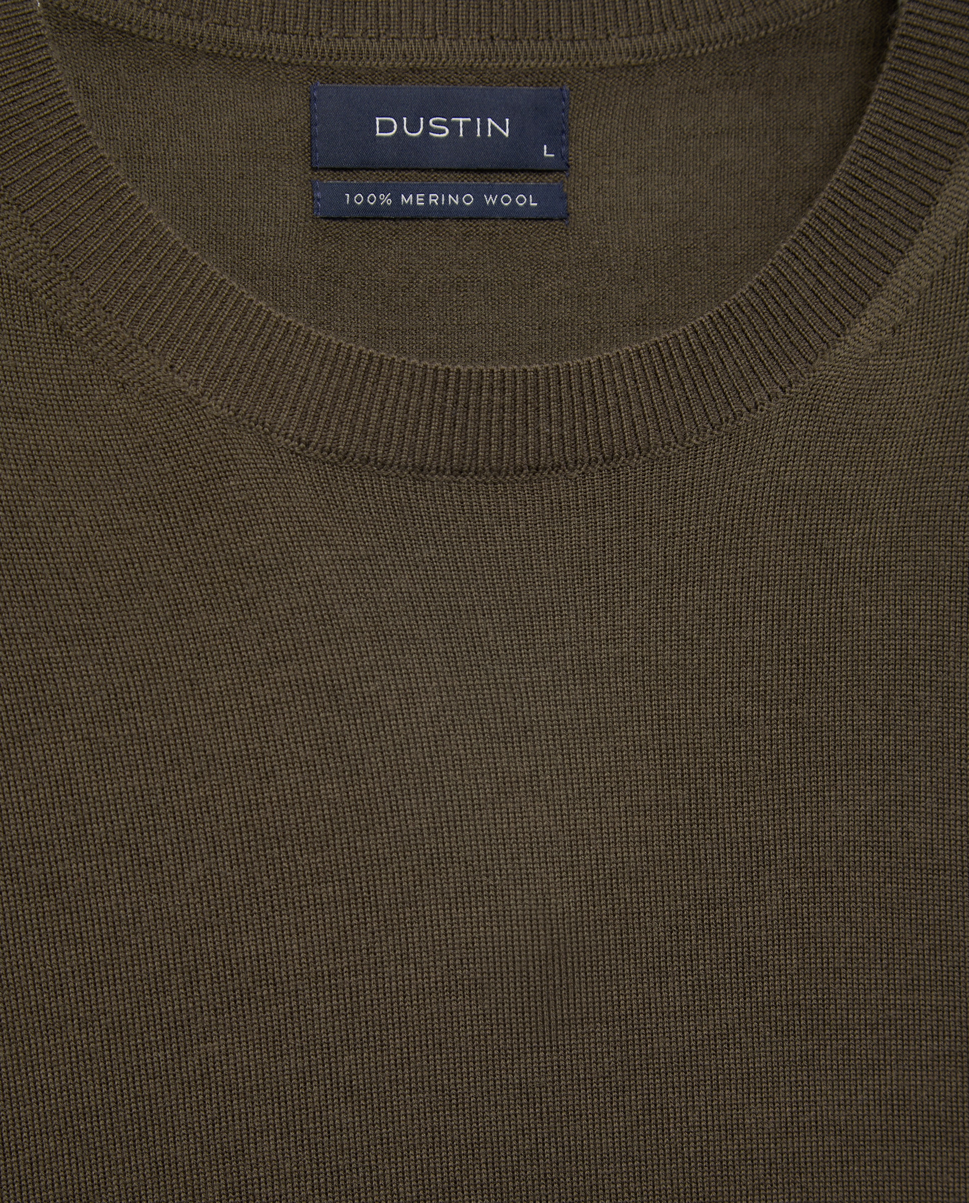 Jersey cuello redondo liso 100% merino extrafine de hombre - Dustin - Kaki Kaki-5