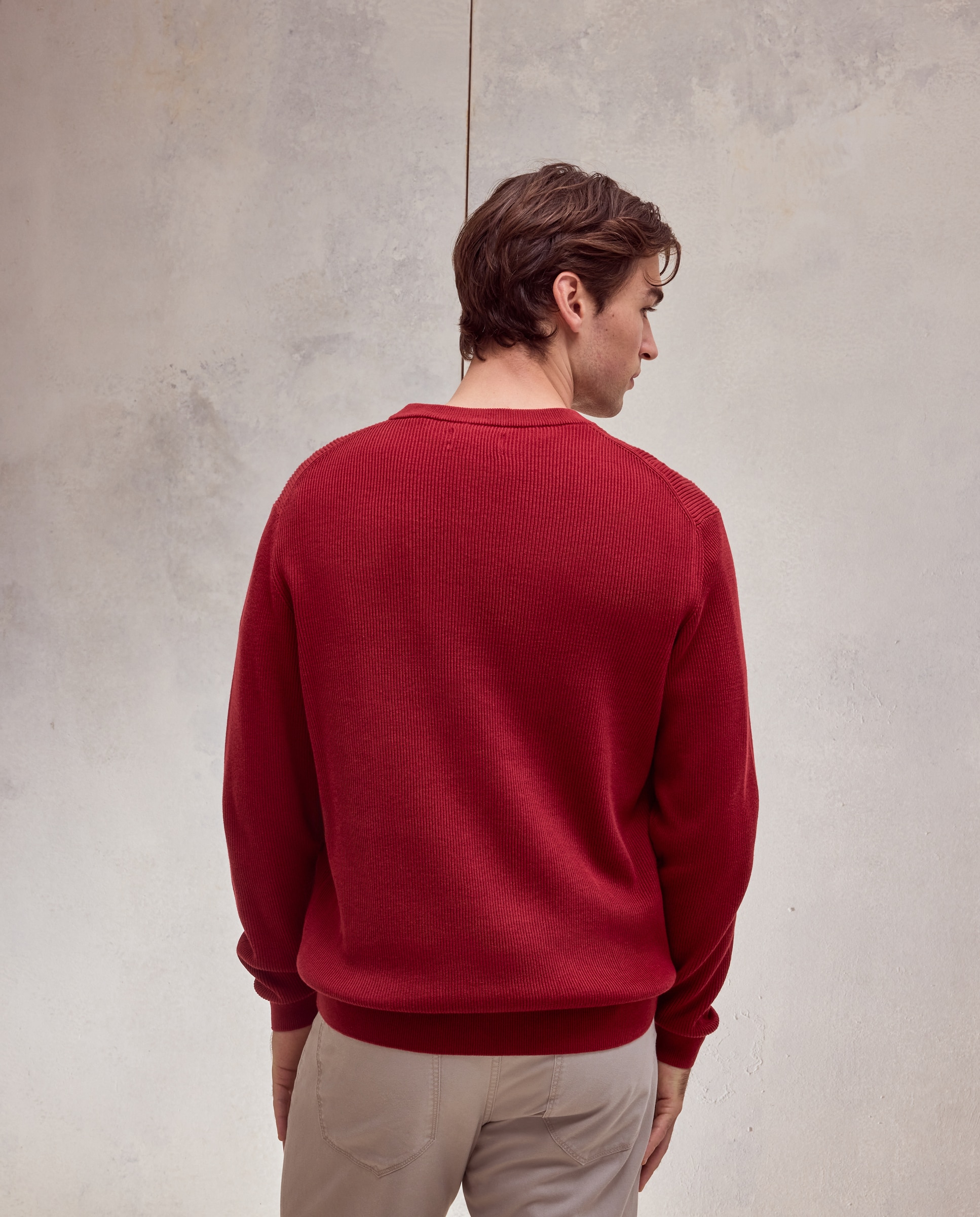 Jersey cuello redondo canale 100% algodón de hombre - Dustin - Burdeos Burdeos-3