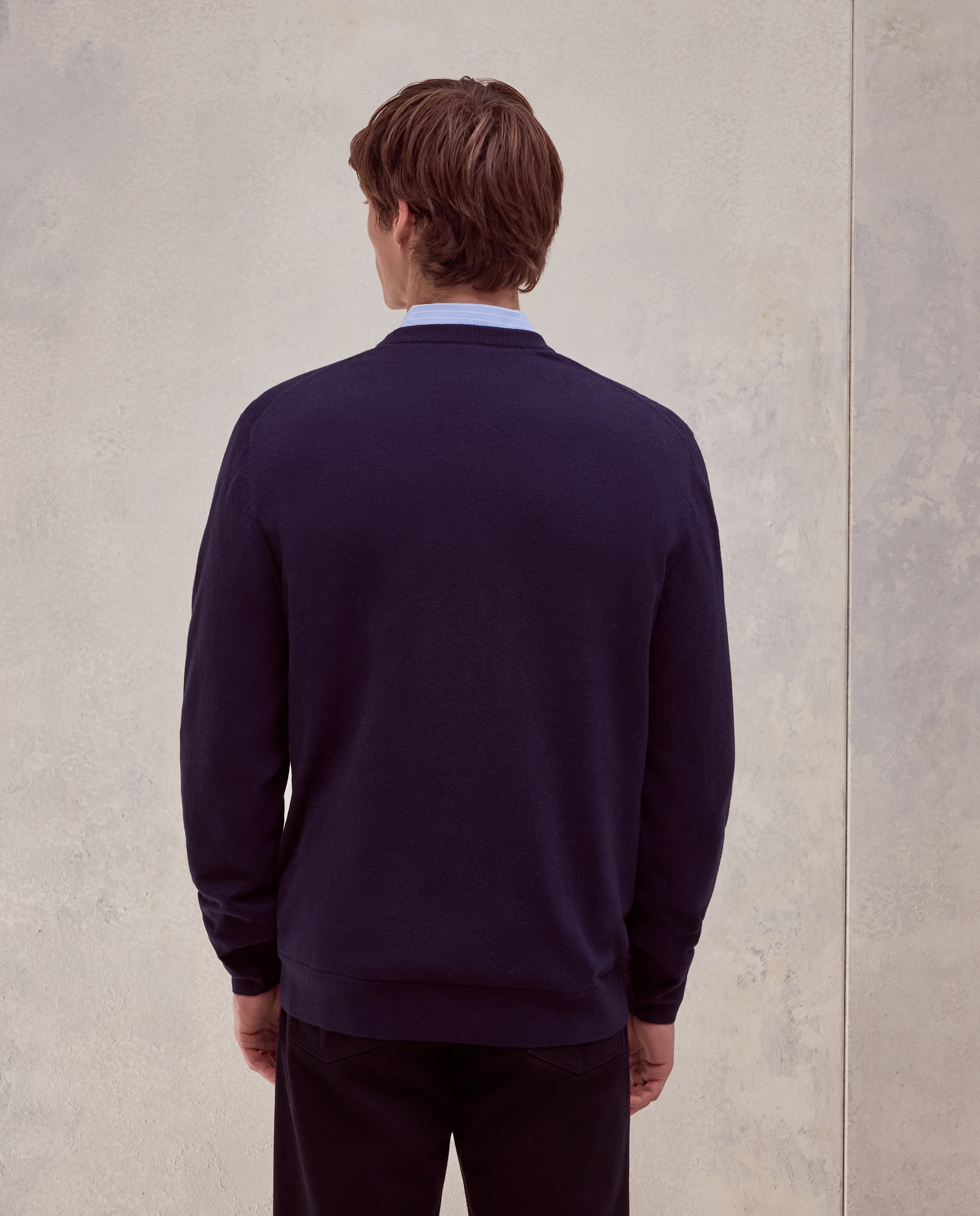 Jersey cuello redondo liso algodón - Dustin - cashmere de hombre - Azul marino Azul marino-3
