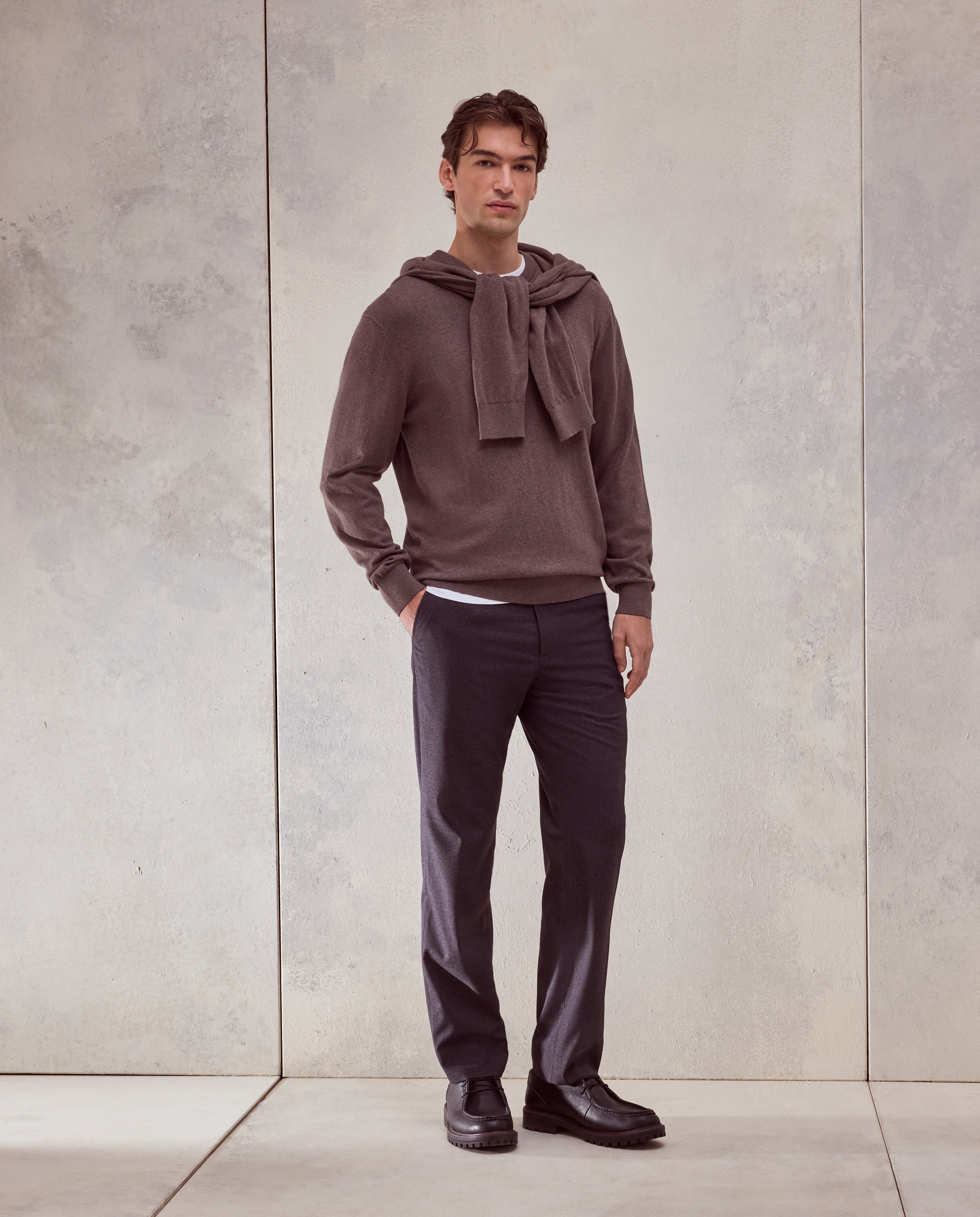 Jersey cuello redondo liso algodón - Dustin - cashmere de hombre - Marrón claro Marrón claro-1