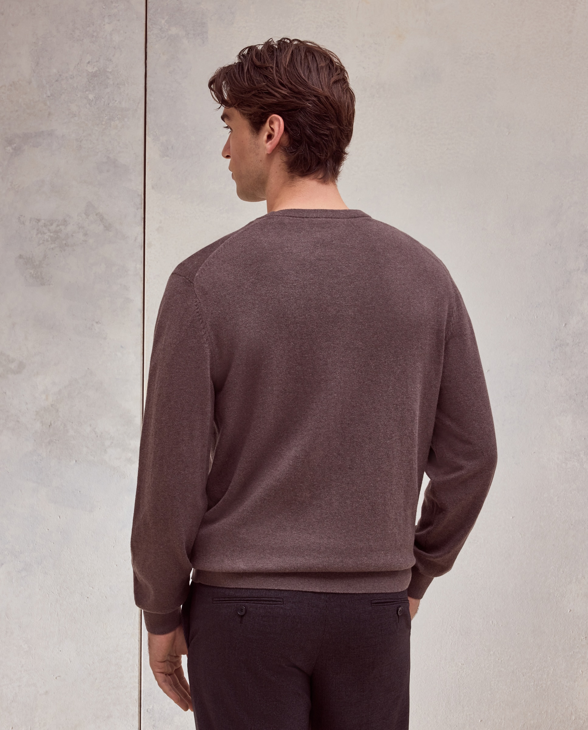 Jersey cuello redondo liso algodón - Dustin - cashmere de hombre - Marrón claro Marrón claro-3