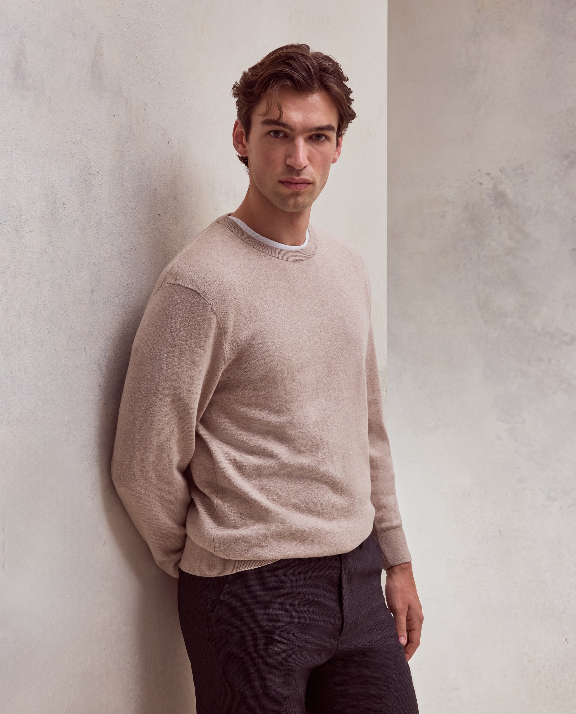 Jersey cuello redondo liso algodón - Dustin - cashmere de hombre - Beige Beige-1