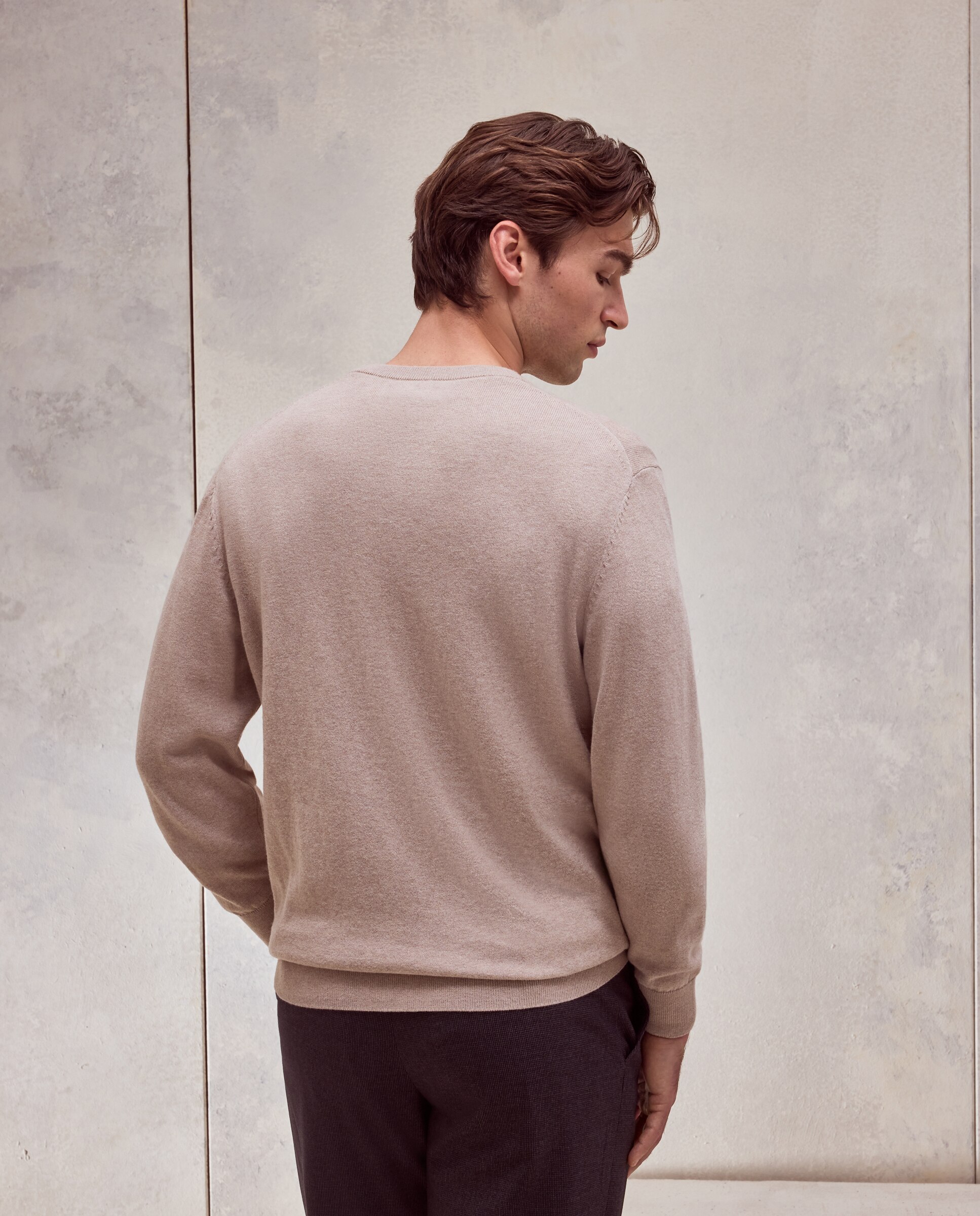Jersey cuello redondo liso algodón - Dustin - cashmere de hombre - Beige Beige-3