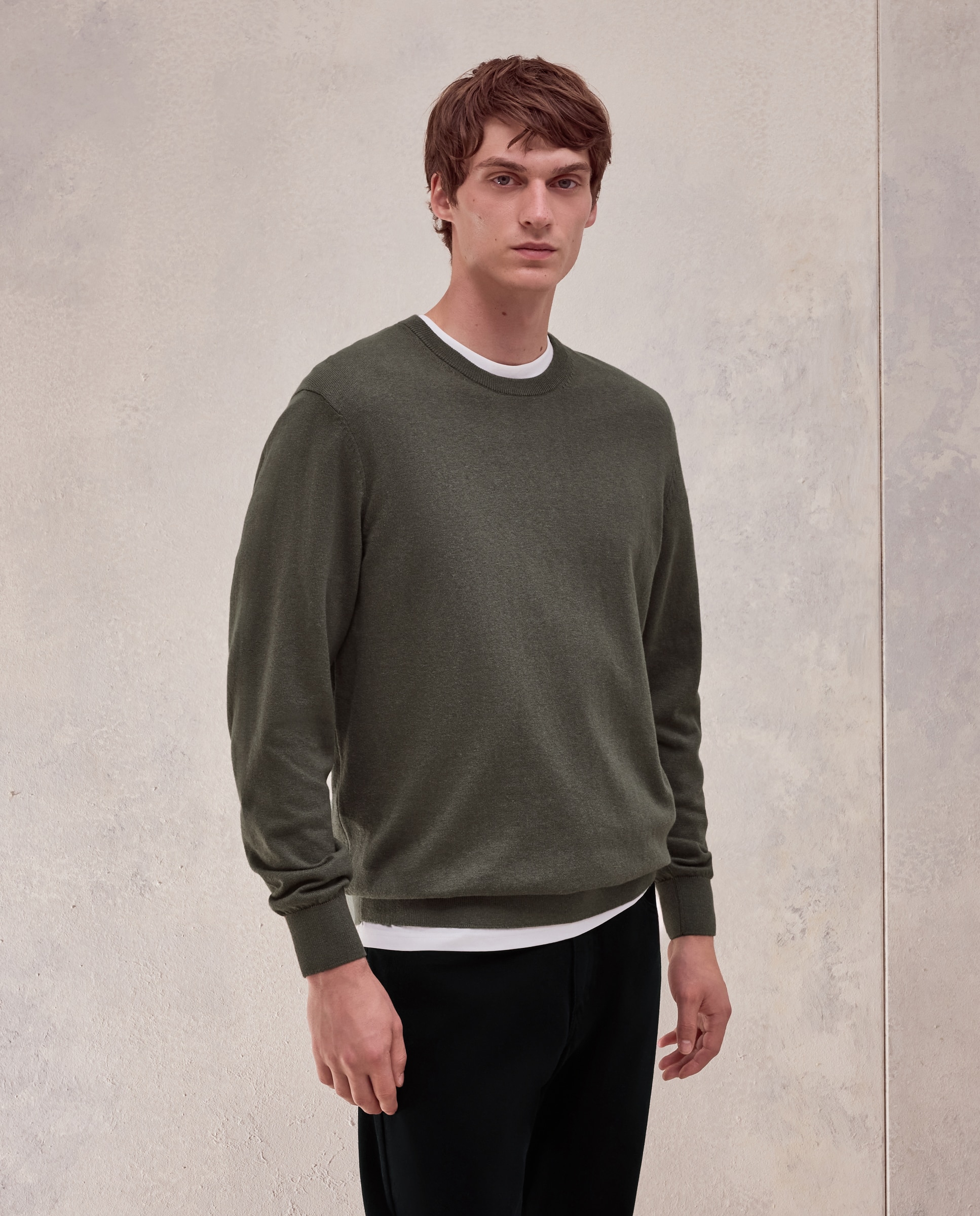 Jersey cuello redondo liso algodón - Dustin - cashmere de hombre - Verde Verde-1