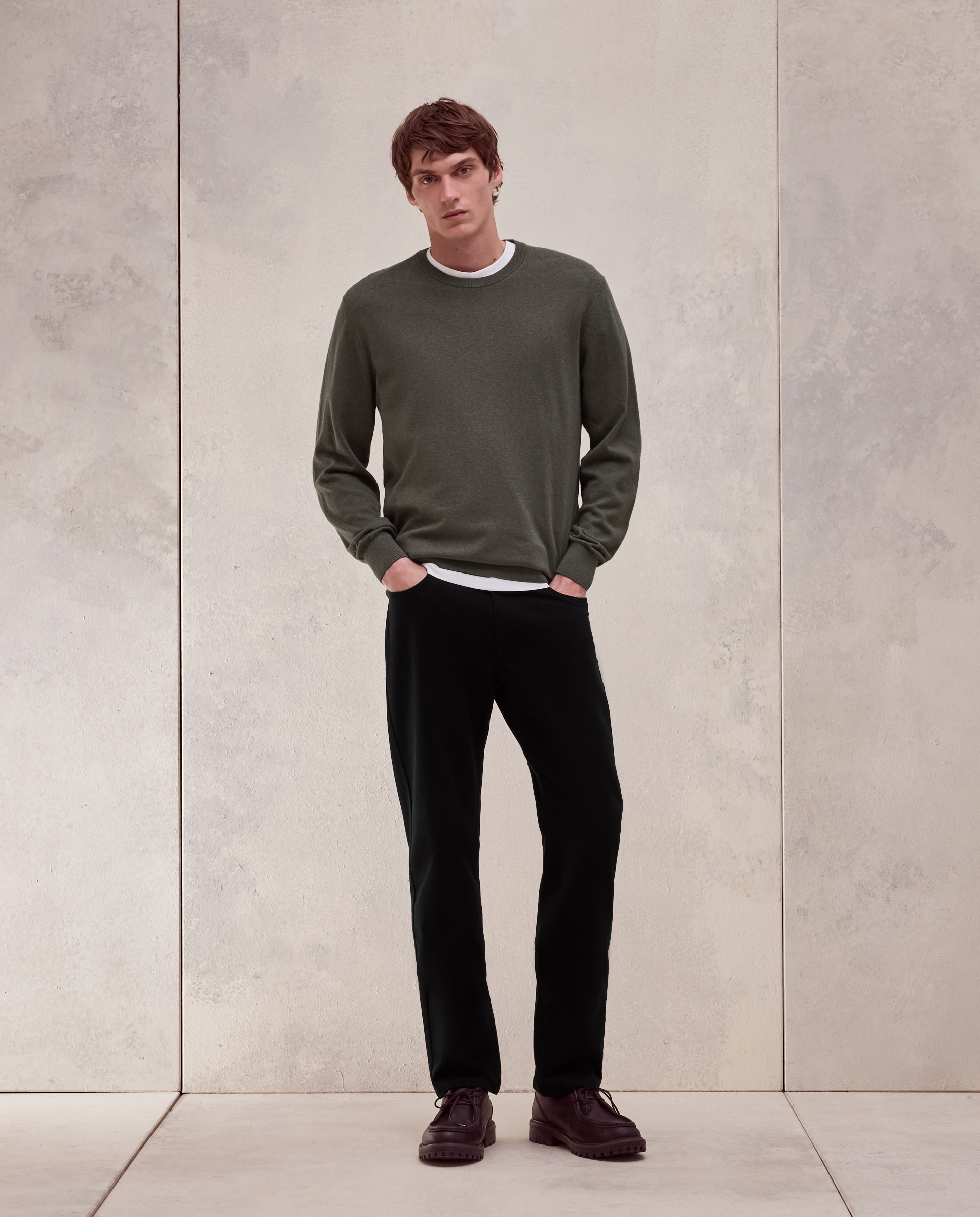 Jersey cuello redondo liso algodón - Dustin - cashmere de hombre - Verde Verde-2