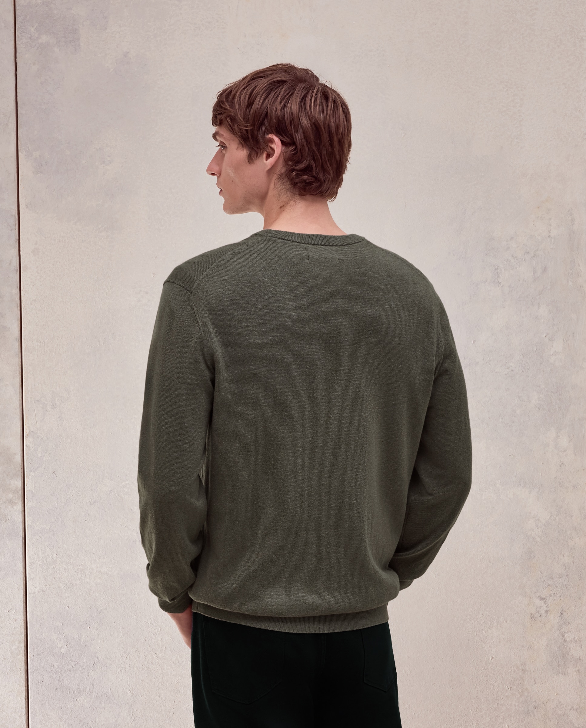 Jersey cuello redondo liso algodón - Dustin - cashmere de hombre - Verde Verde-3