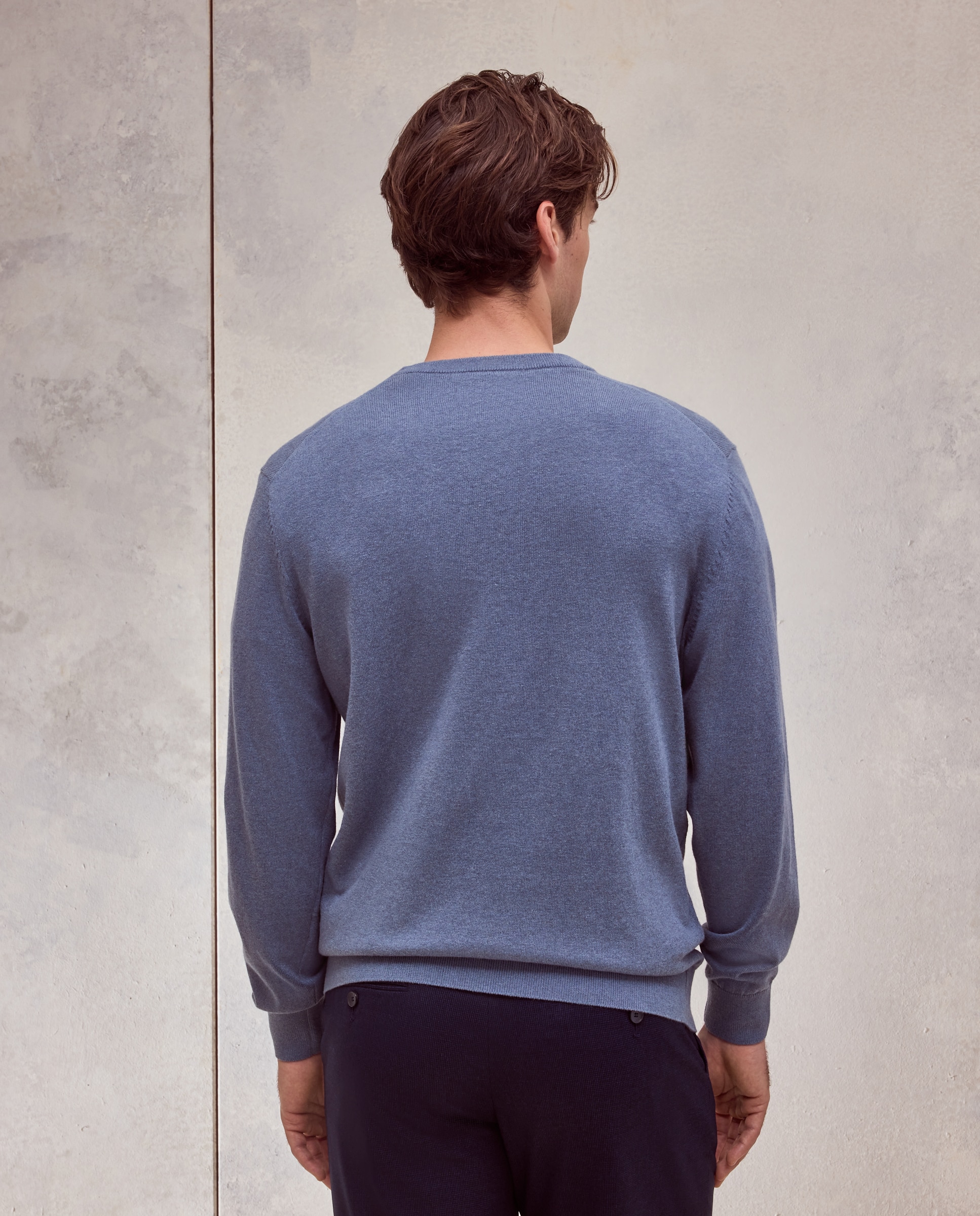 Jersey cuello redondo liso algodón - Dustin - cashmere de hombre - Azul Azul-3