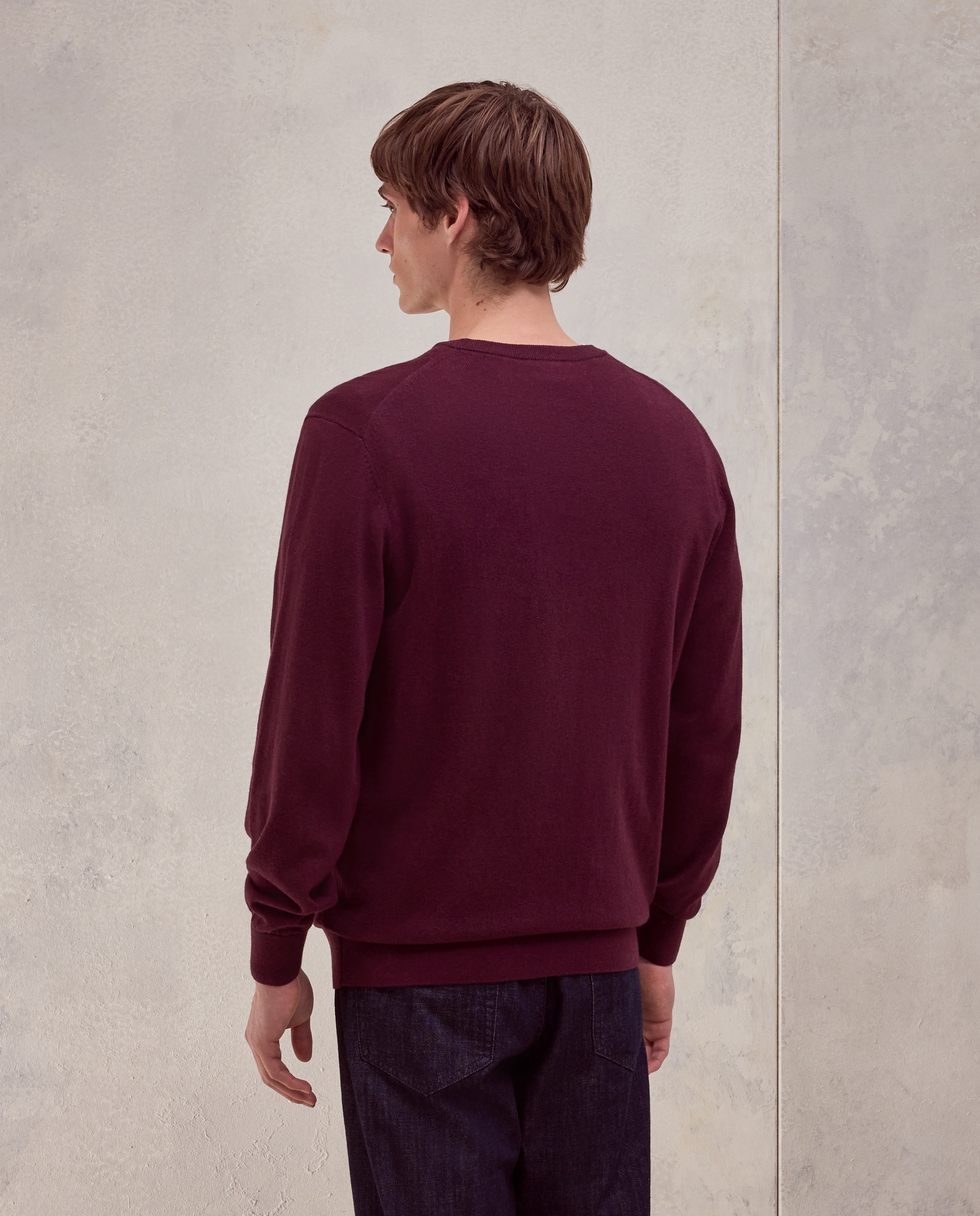 Jersey cuello redondo liso algodón - Dustin - cashmere de hombre - Burdeos Burdeos-3