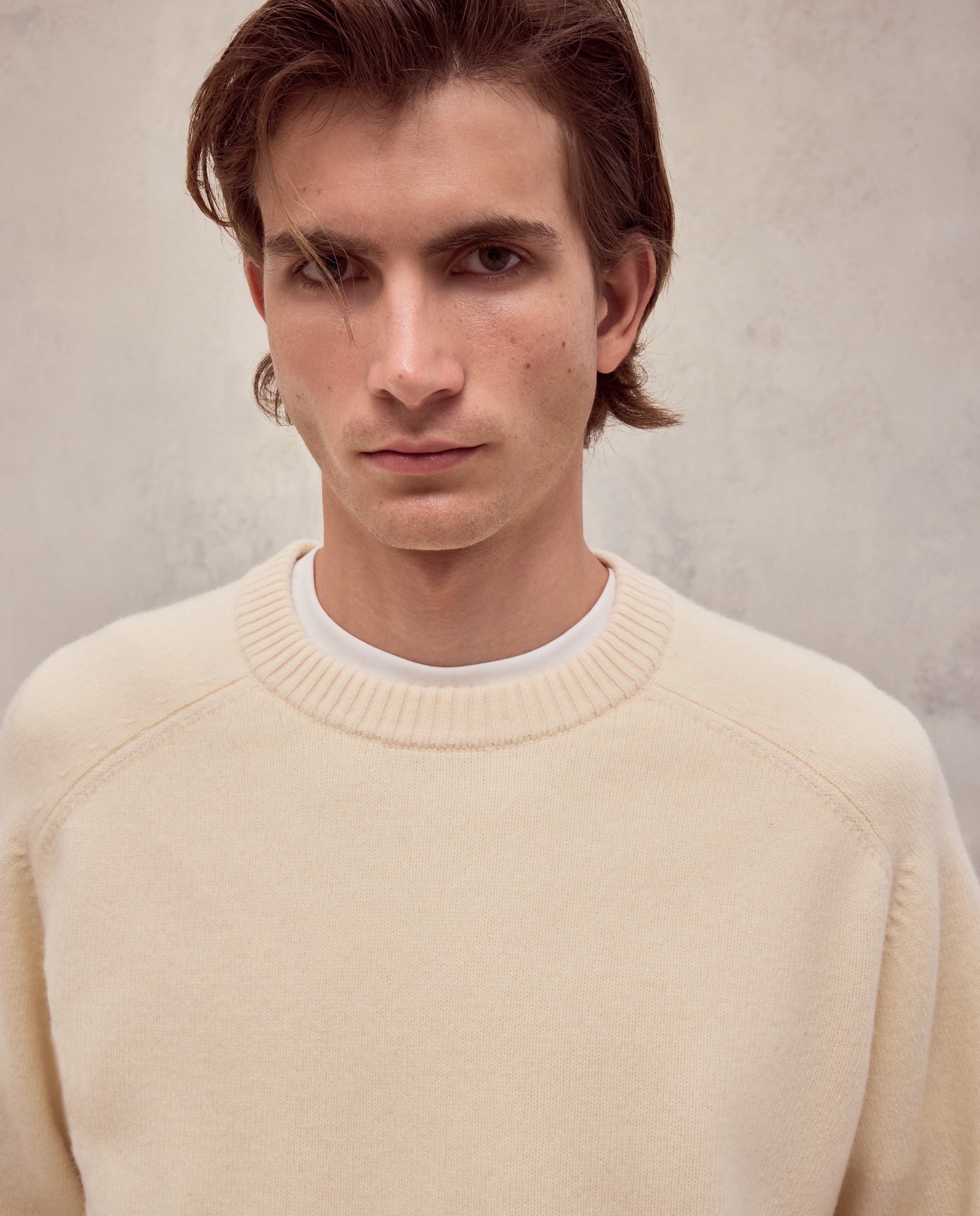 Jersey cuello redondo liso lana/cashmere de hombre - Dustin - Amarillo Amarillo-3