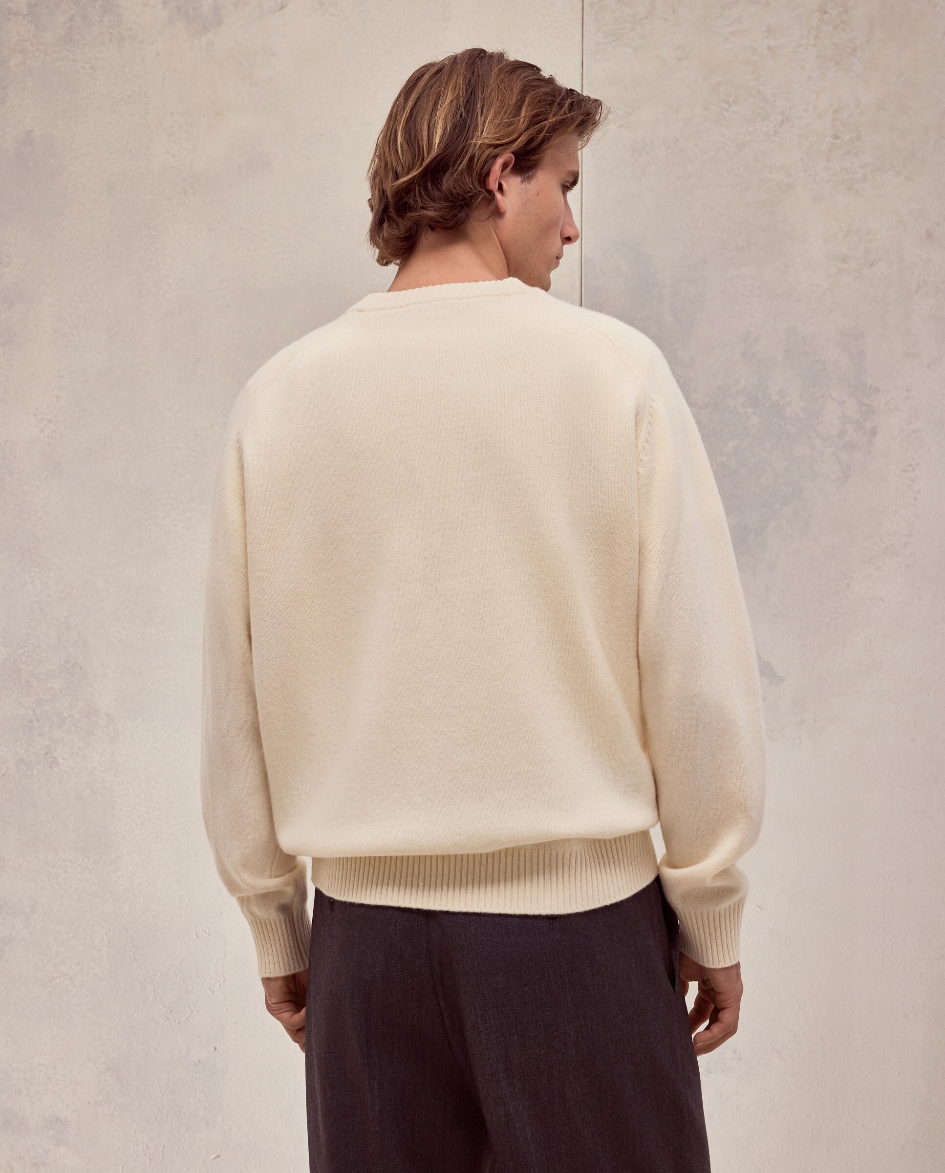 Jersey cuello redondo liso lana/cashmere de hombre - Dustin - Amarillo Amarillo-4