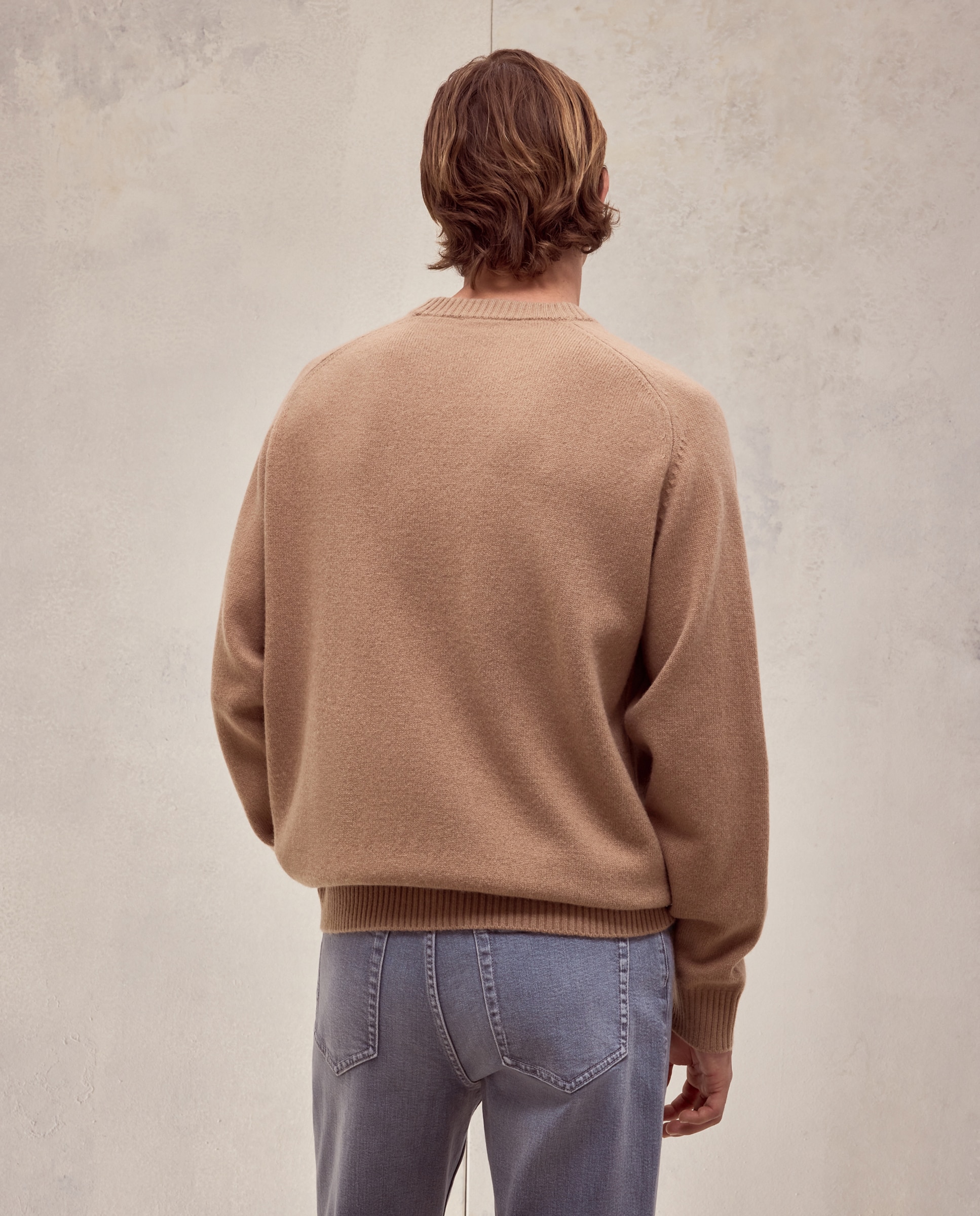 Jersey cuello redondo liso lana/cashmere de hombre - Dustin - Marrón claro Marrón claro-3