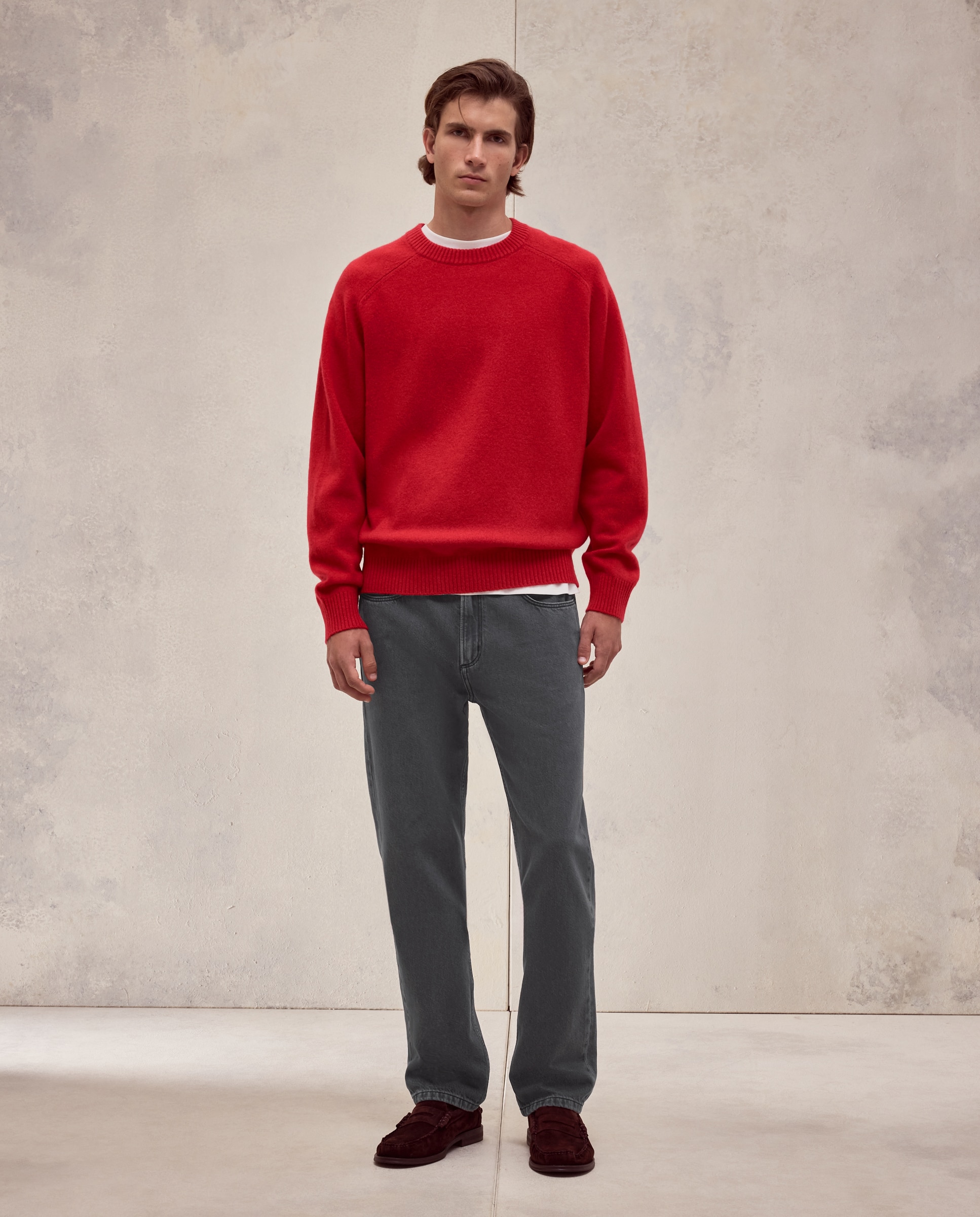 Jersey cuello redondo liso lana/cashmere de hombre - Dustin - Rojo Rojo-2