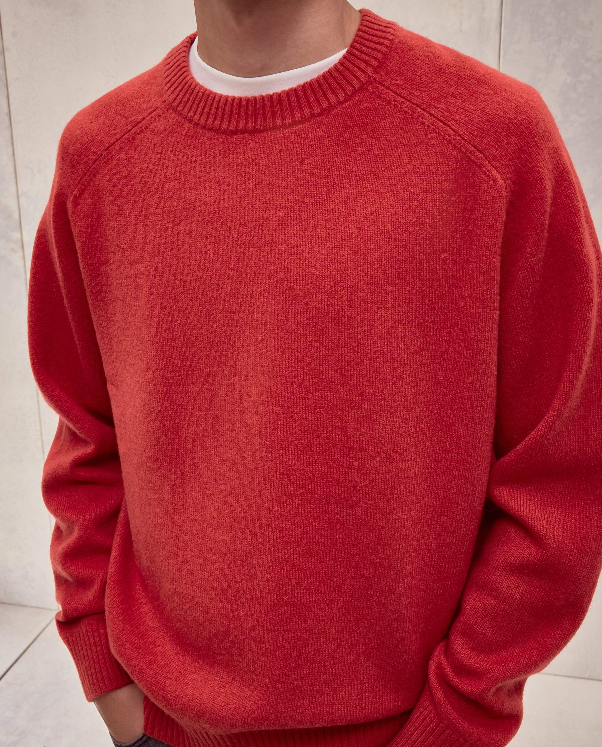 Jersey cuello redondo liso lana/cashmere de hombre - Dustin - Rojo Rojo-3