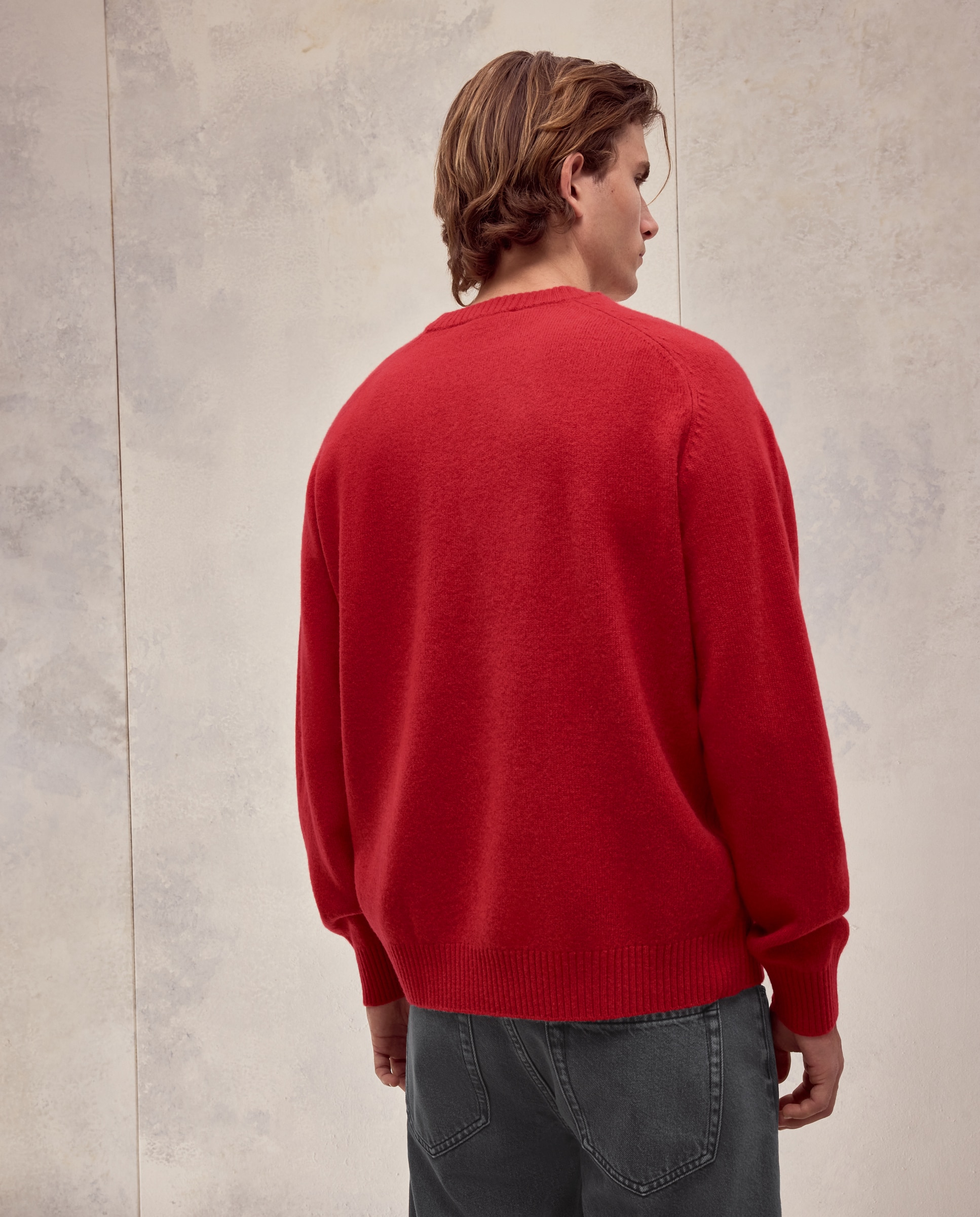 Jersey cuello redondo liso lana/cashmere de hombre - Dustin - Rojo Rojo-4
