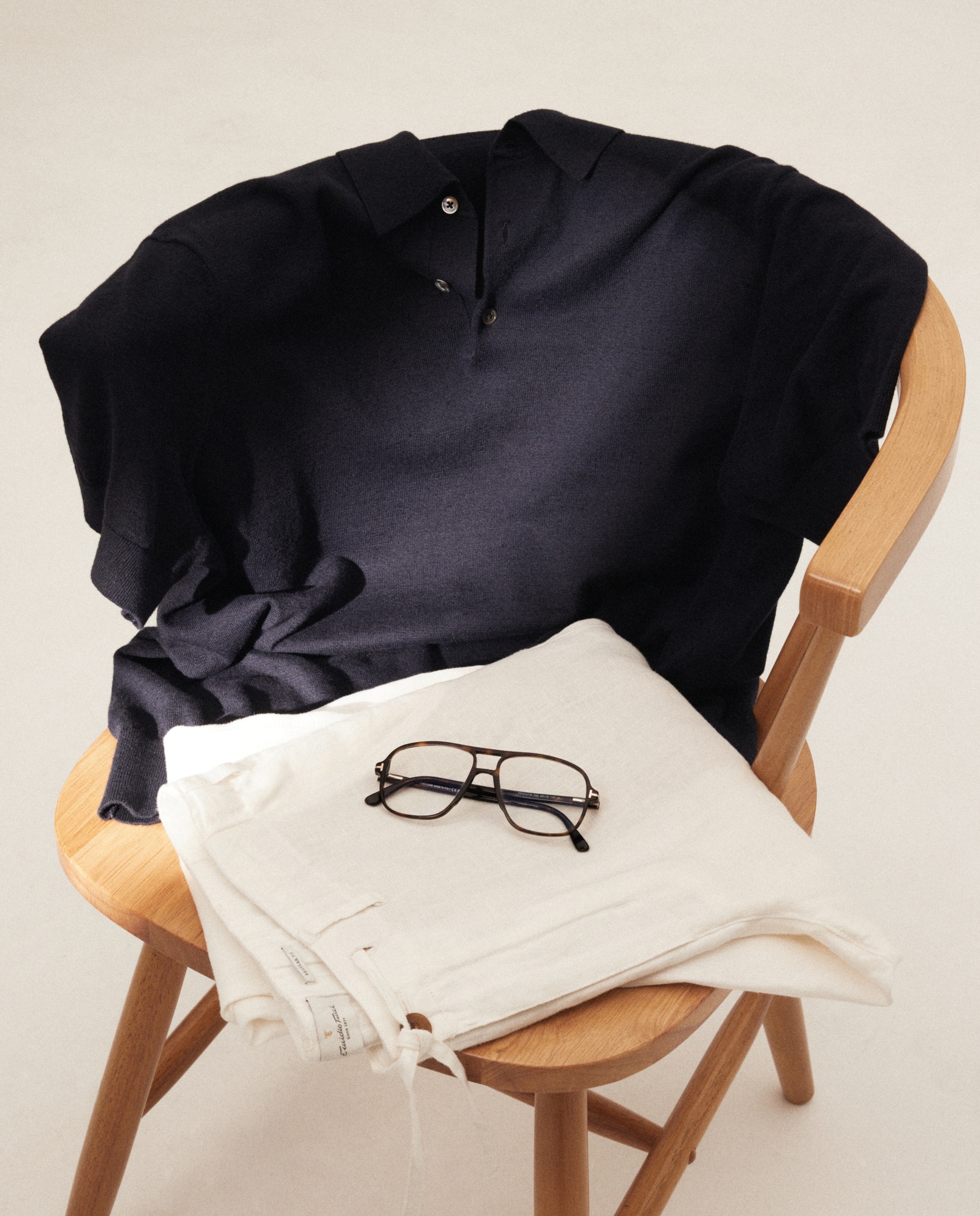 Camisola de Malha Lisa de Algodão e Linho com Colarinho de Polo e Manga Curta Azul-marinho-7