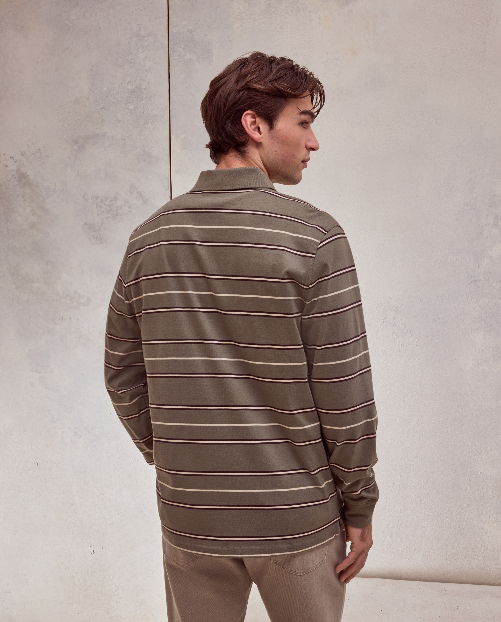 Polo manga larga rayas perchado 100% algodón de hombre - Dustin - Verde Verde-3
