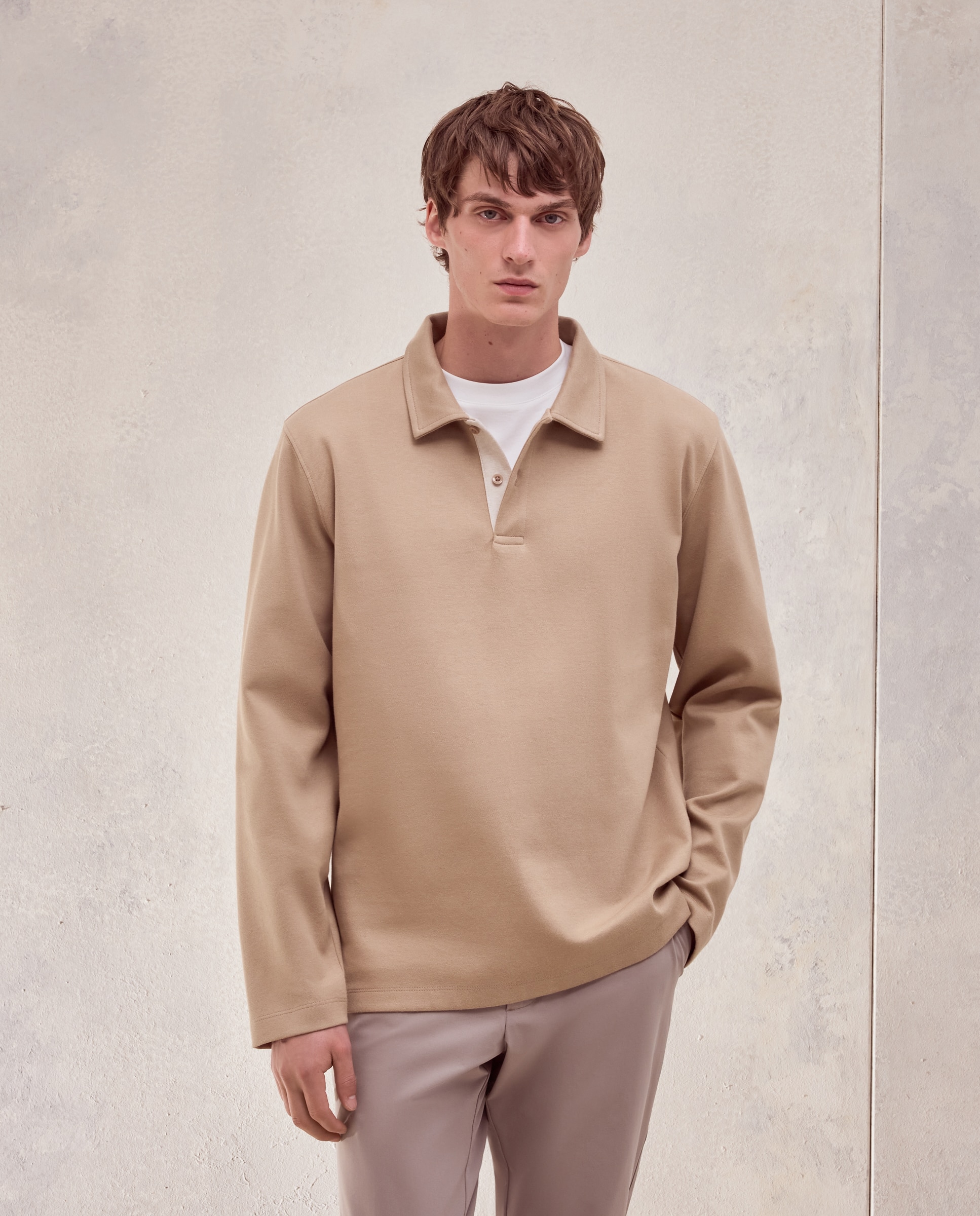 Imagen 1 de Sudadera cuello polo bicolor 100% algodón de hombre Marrón claro