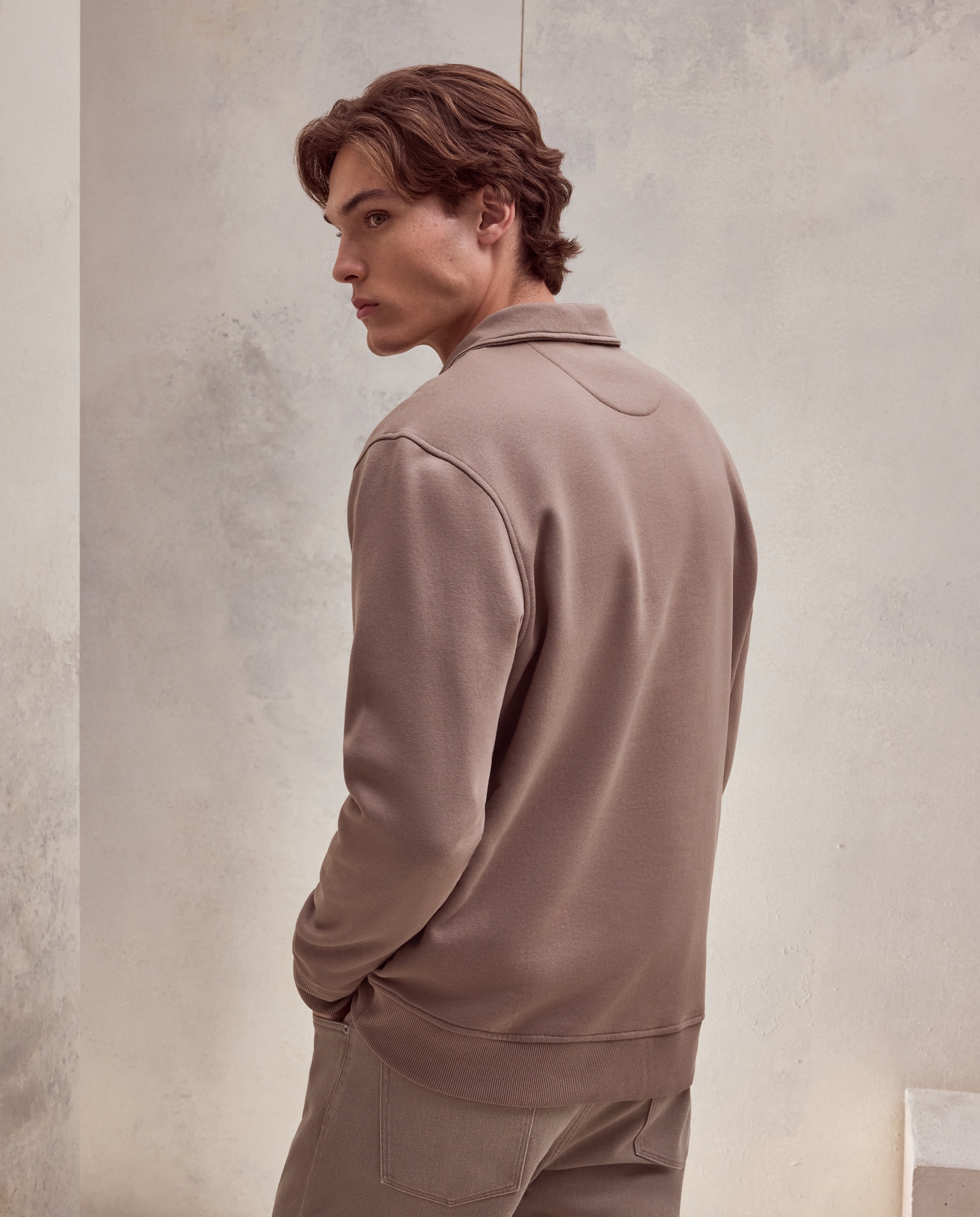 Sudadera media cremallera lisa algodón - Dustin - poliester de hombre - Beige Beige-3