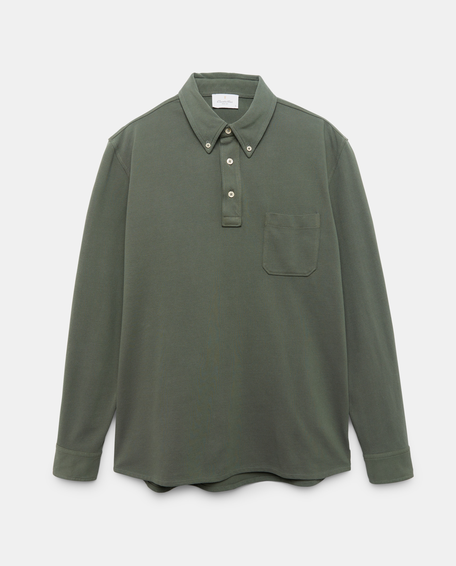 Polo Liso de Manga Comprida Button Down Garment Dye Verde-escuro-4