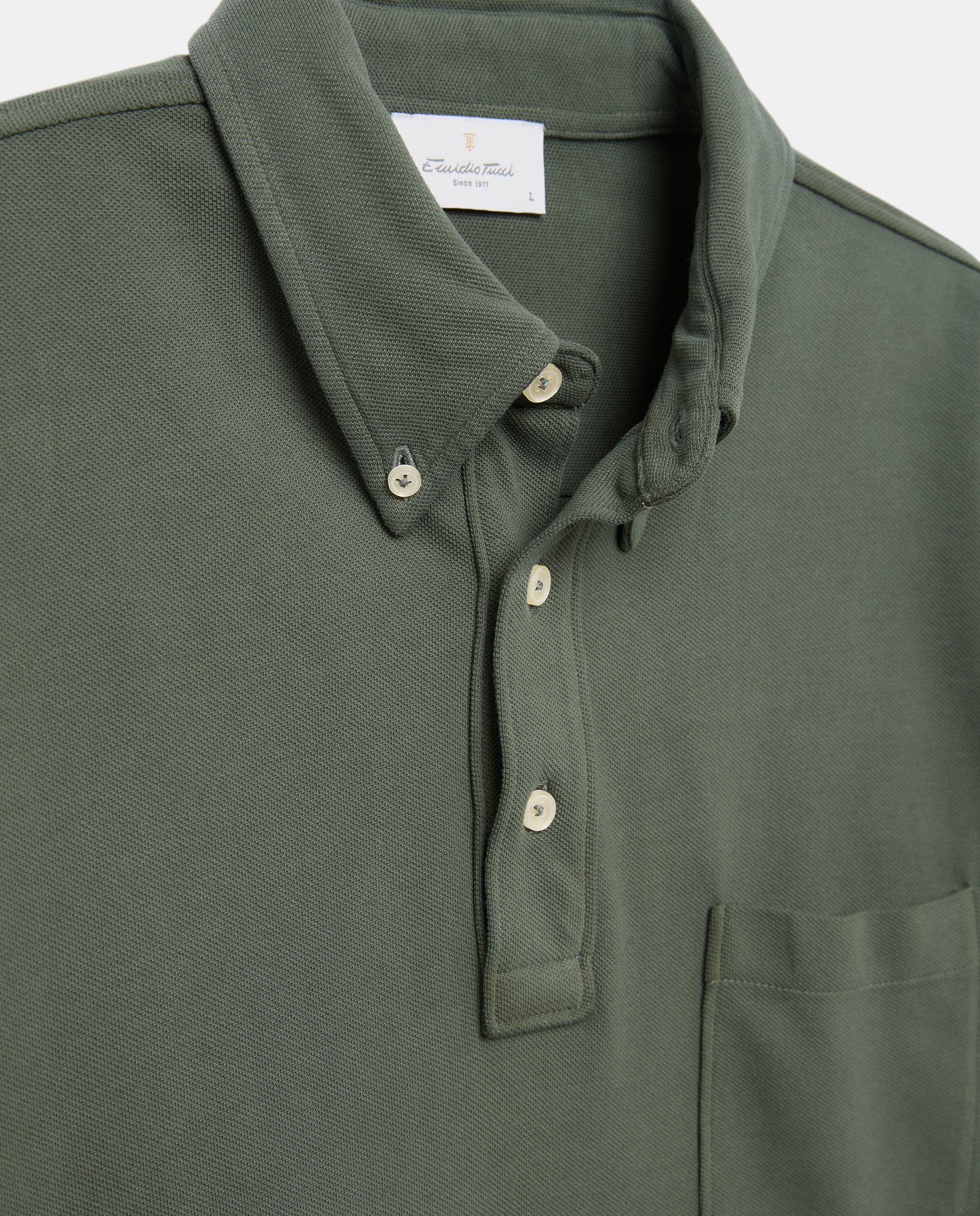 Polo Liso de Manga Comprida Button Down Garment Dye Verde-escuro-5