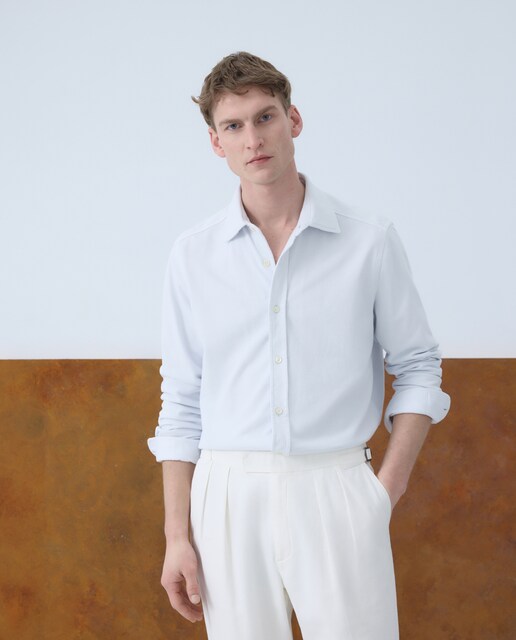 Polo de hombre abierto liso manga larga garmet dye