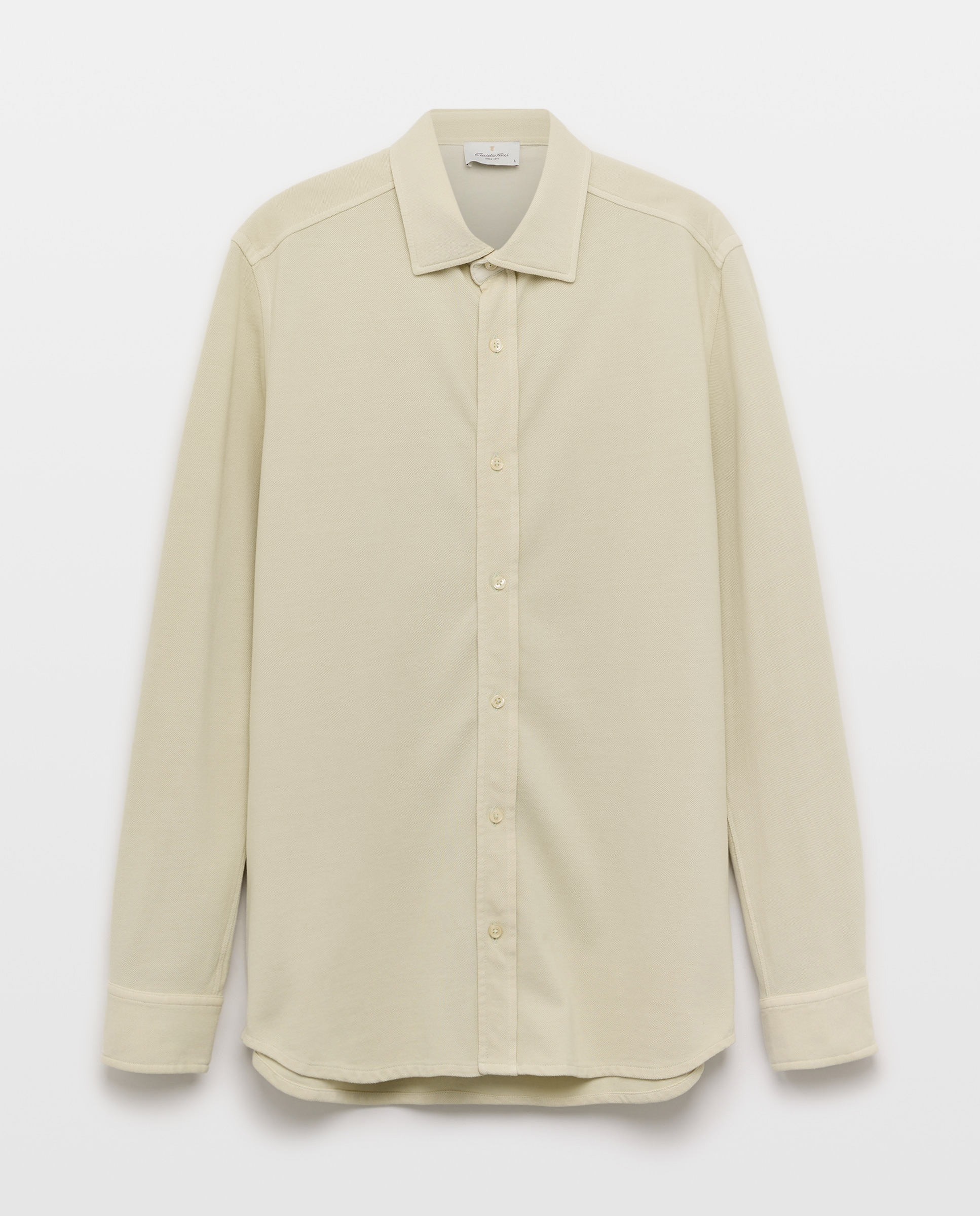 Polo Aberto Liso Garment Dye com Manga Comprida Bege-4