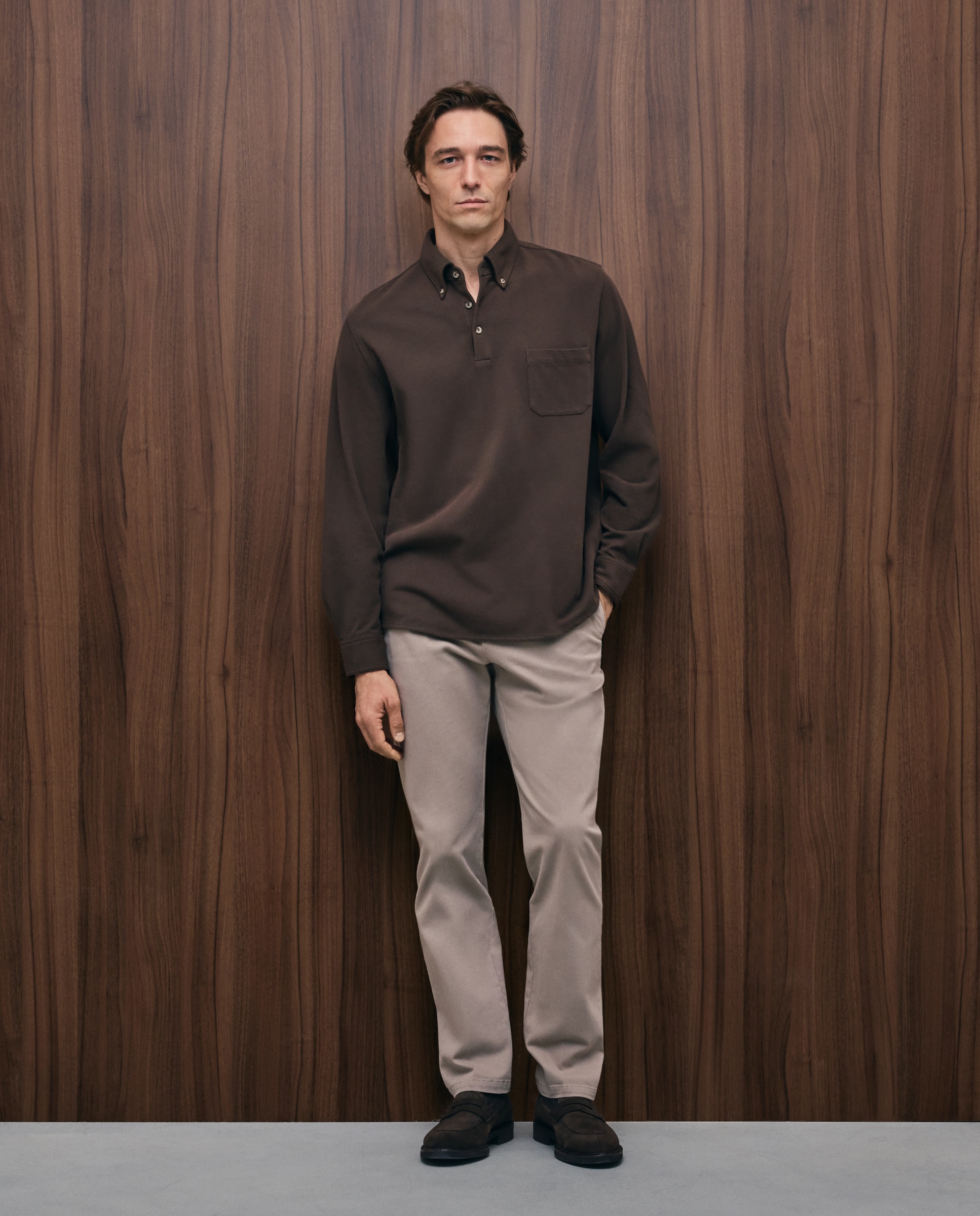 Polo manga larga pique de hombre liso camisero - Emidio Tucci - Marrón oscuro Marrón oscuro-2