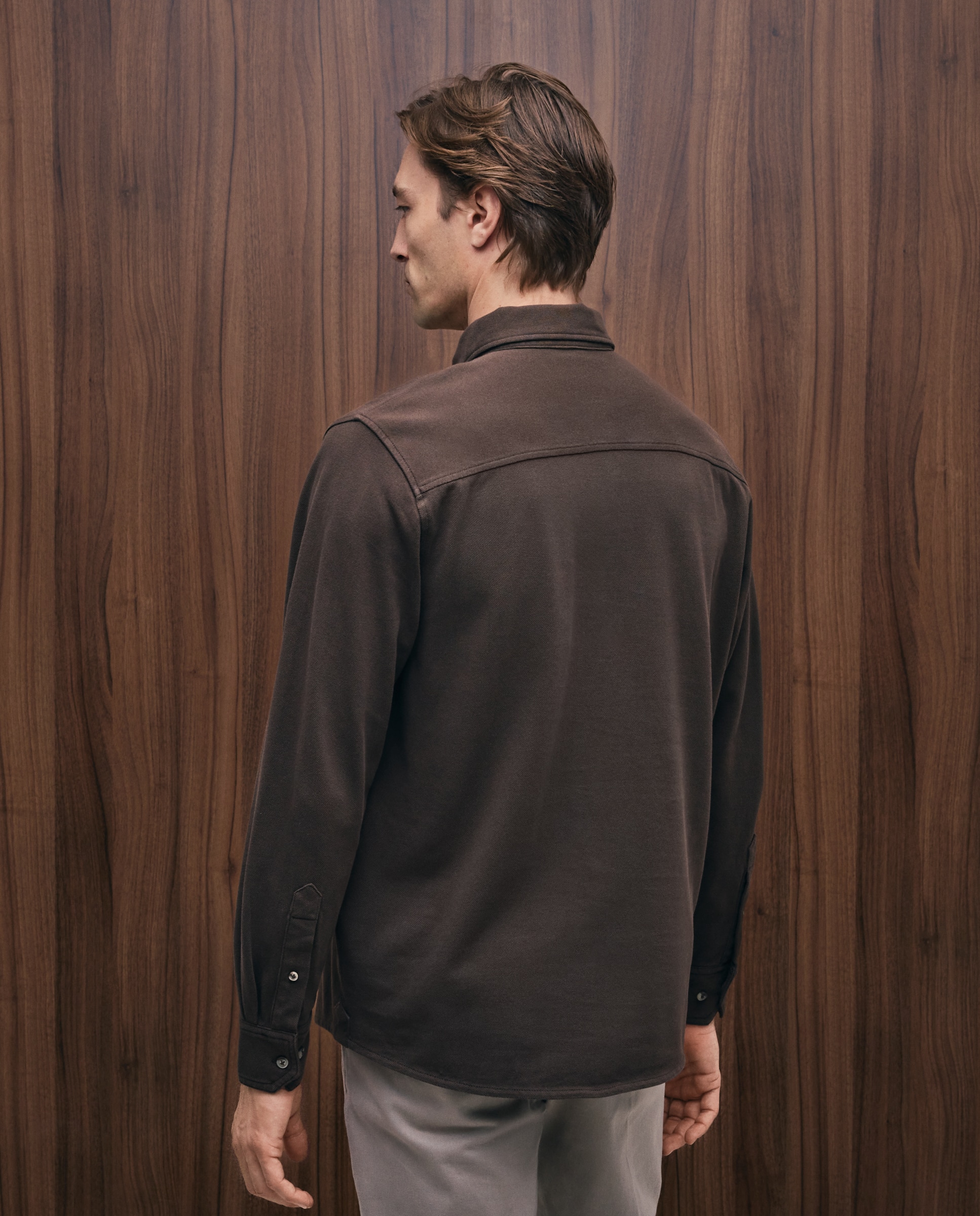 Polo manga larga pique de hombre liso camisero - Emidio Tucci - Marrón oscuro Marrón oscuro-3