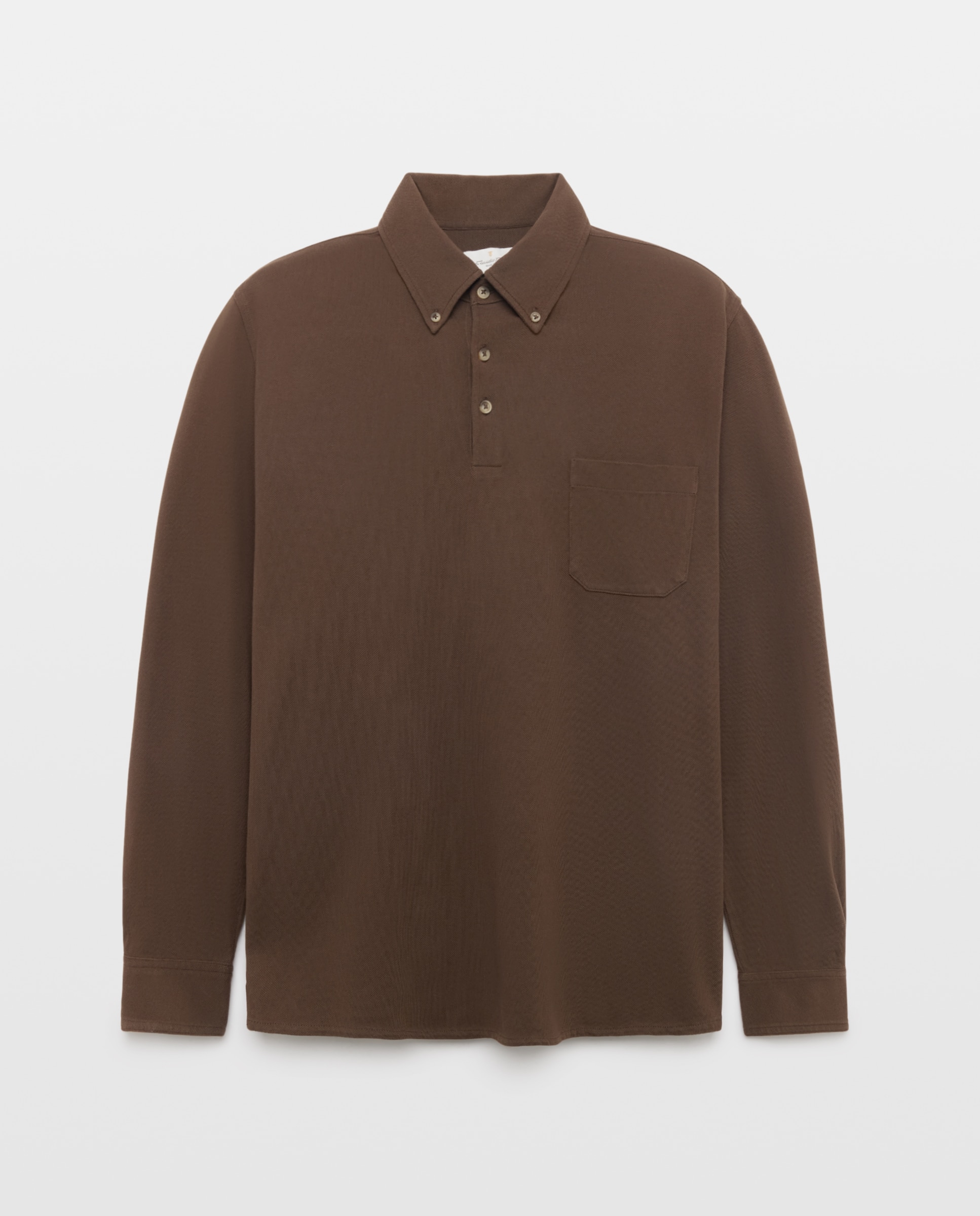 Polo manga larga pique de hombre liso camisero - Emidio Tucci - Marrón oscuro Marrón oscuro-4