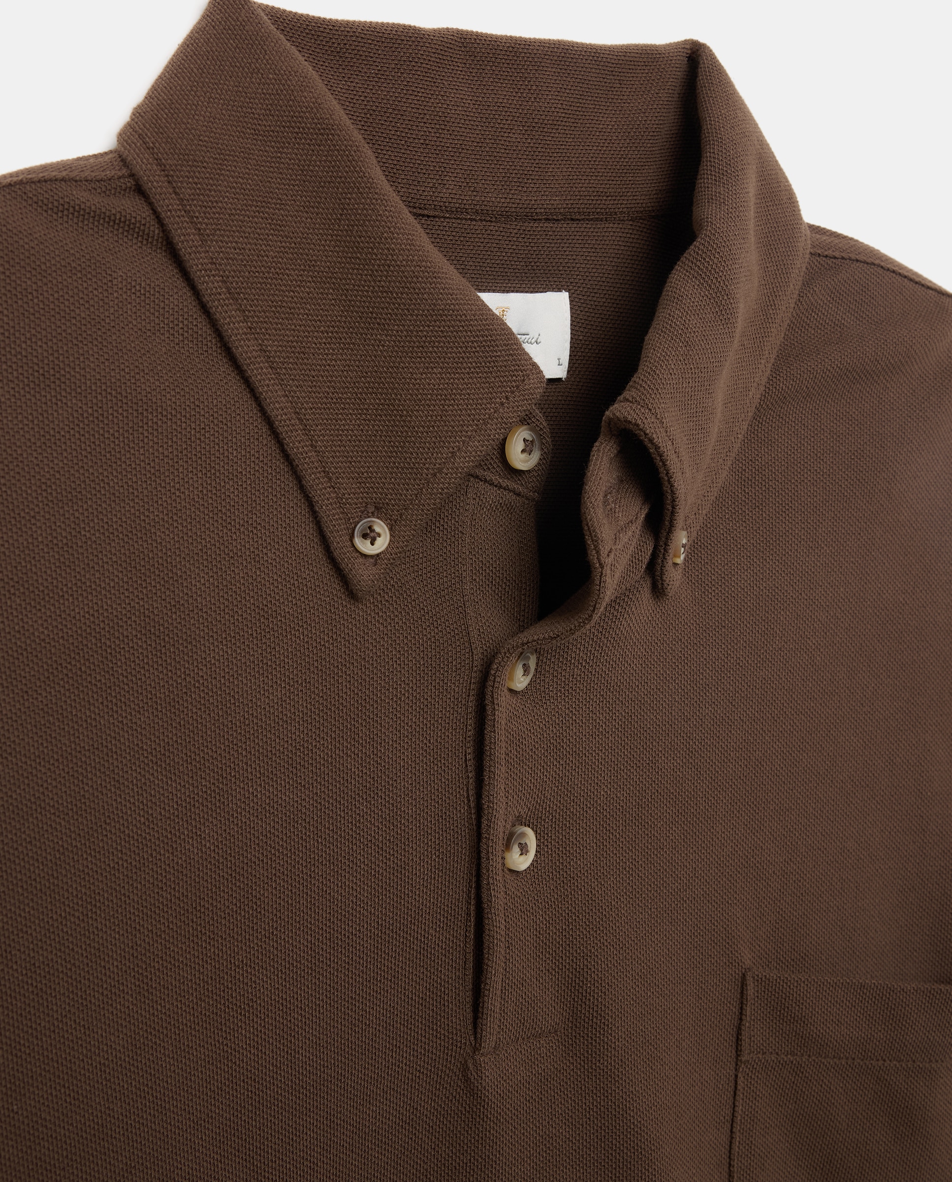 Polo manga larga pique de hombre liso camisero - Emidio Tucci - Marrón oscuro Marrón oscuro-5