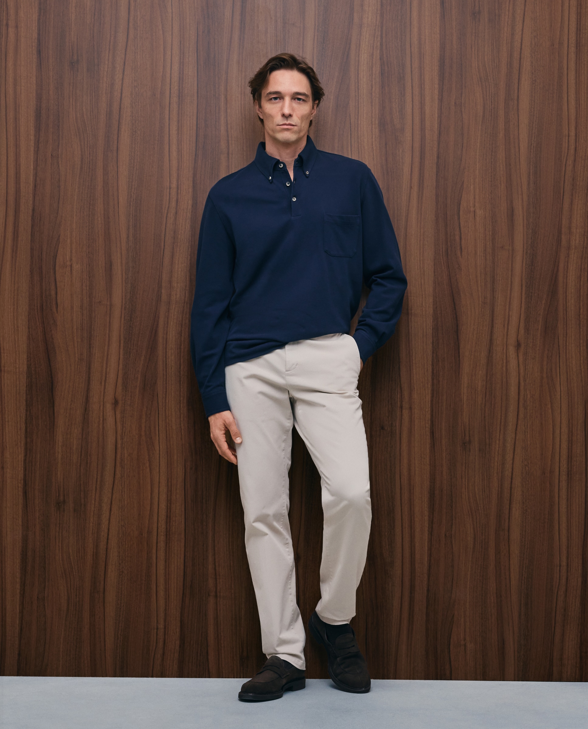 Polo manga larga pique de hombre liso camisero - Emidio Tucci - Azul marino Azul marino-1