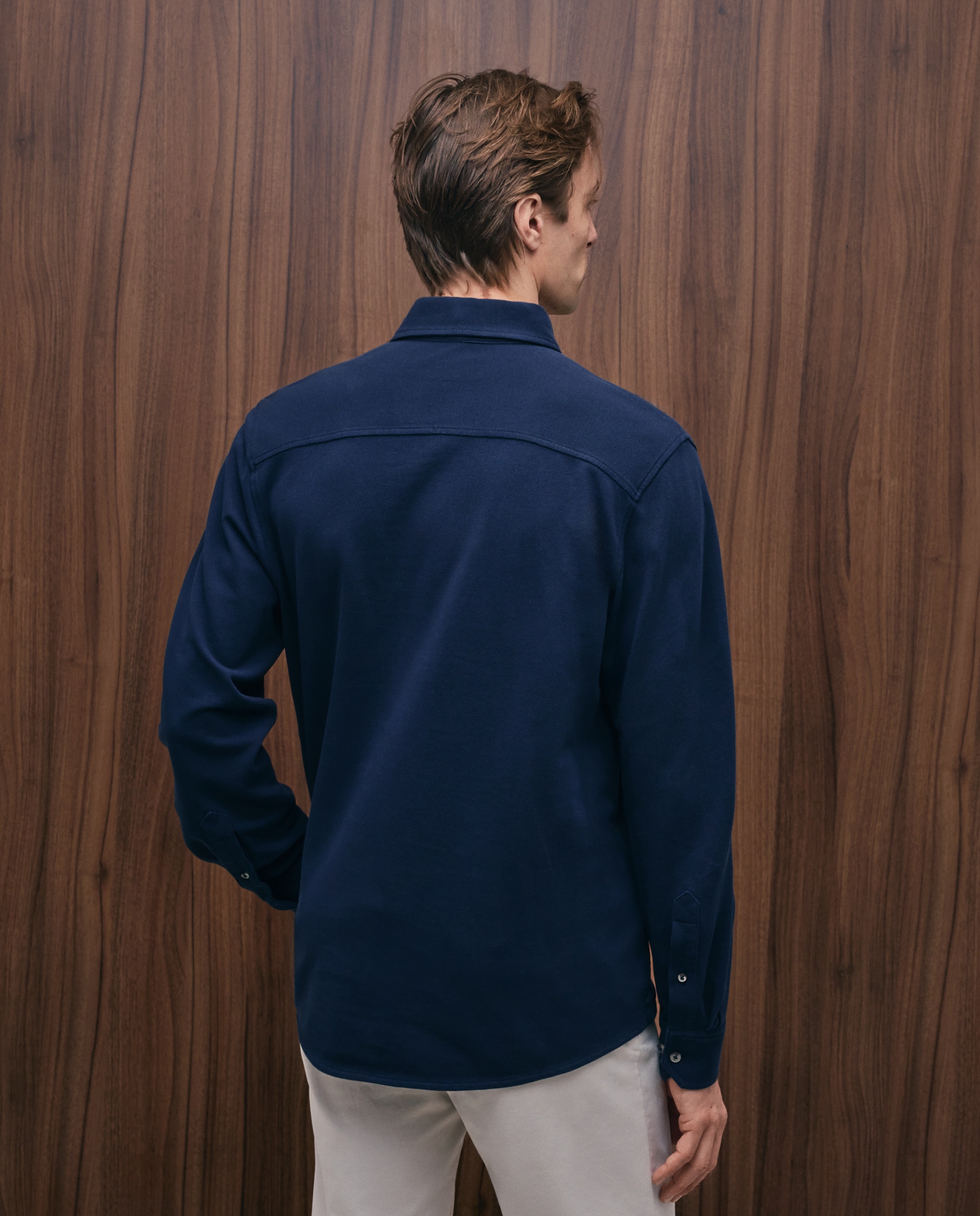Polo manga larga pique de hombre liso camisero - Emidio Tucci - Azul marino Azul marino-3