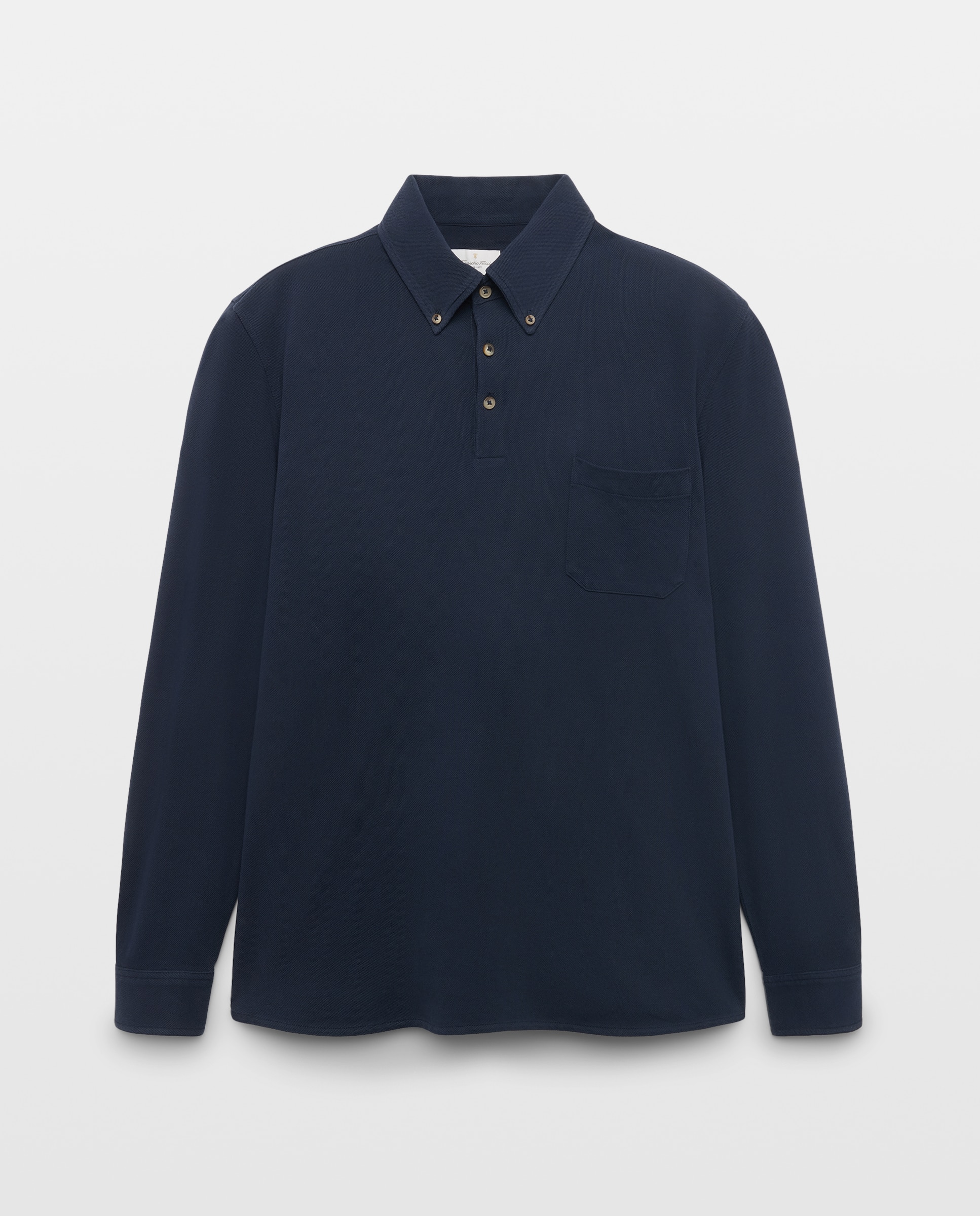 Polo manga larga pique de hombre liso camisero - Emidio Tucci - Azul marino Azul marino-4