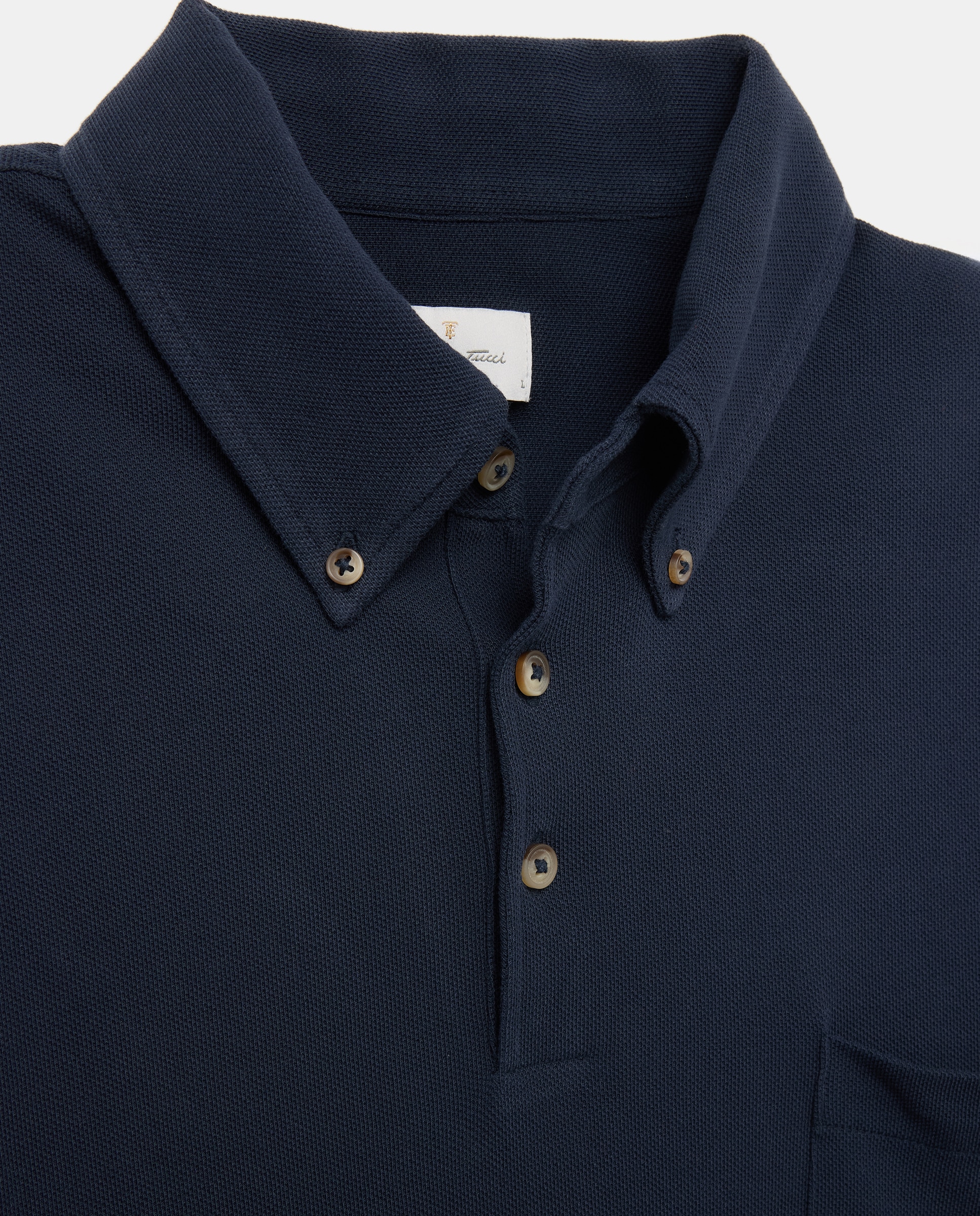 Polo manga larga pique de hombre liso camisero - Emidio Tucci - Azul marino Azul marino-5