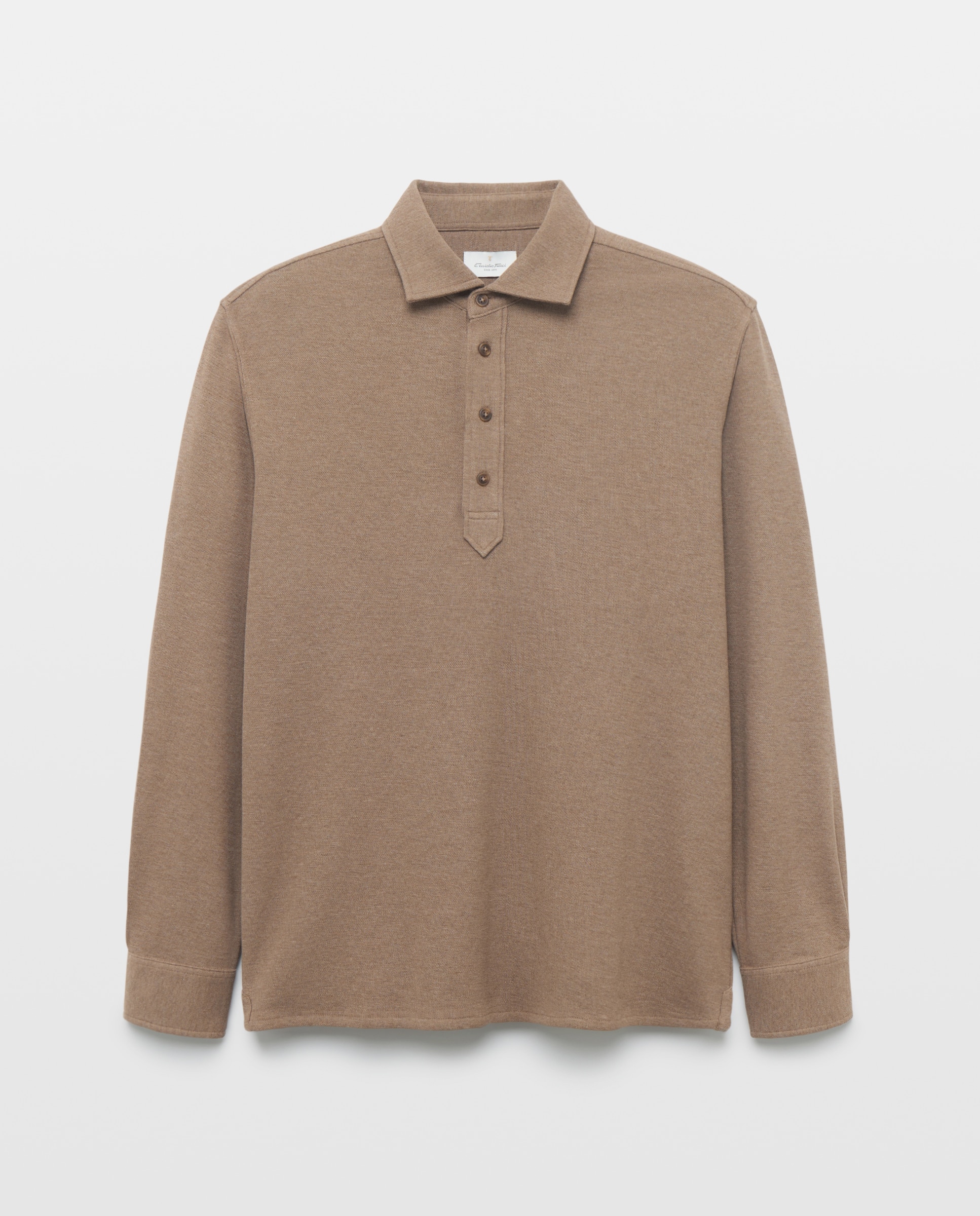 Polo pique manga larga con bolsillo 100% algodón de hombre - Emidio Tucci - Marrón oscuro Marrón oscuro-5