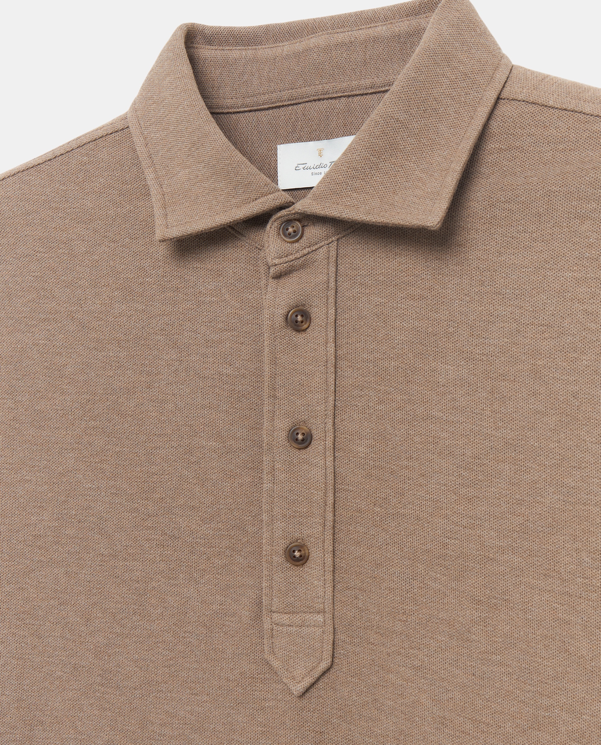 Polo pique manga larga con bolsillo 100% algodón de hombre - Emidio Tucci - Marrón oscuro Marrón oscuro-6