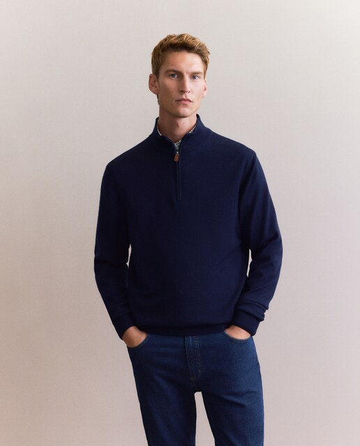 Imagem 0 de Camisola de Malha 100% Merino Lisa com Gola Semi Cisne com Fecho de Correr