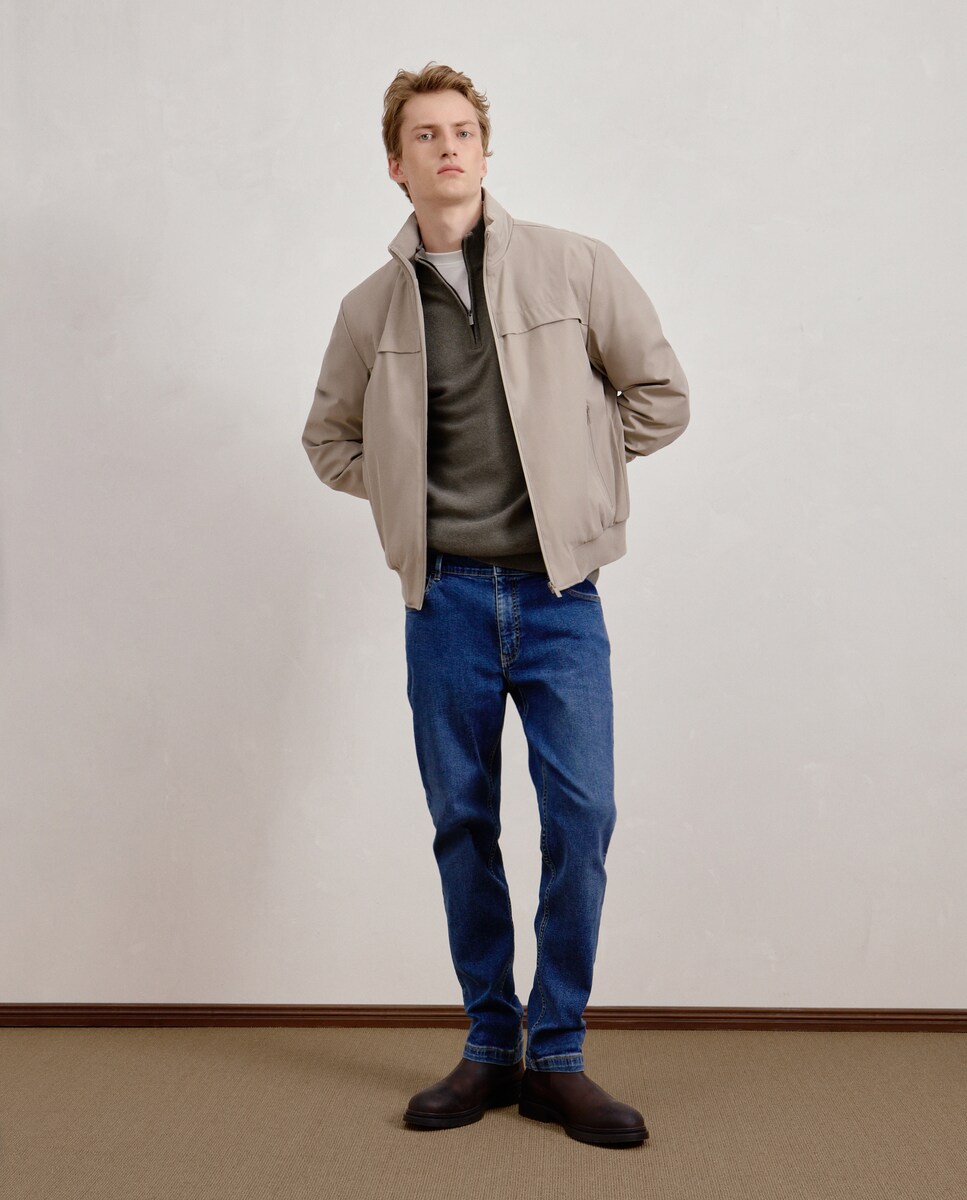 Camisola de Malha com Fecho de Correr Caqui-2